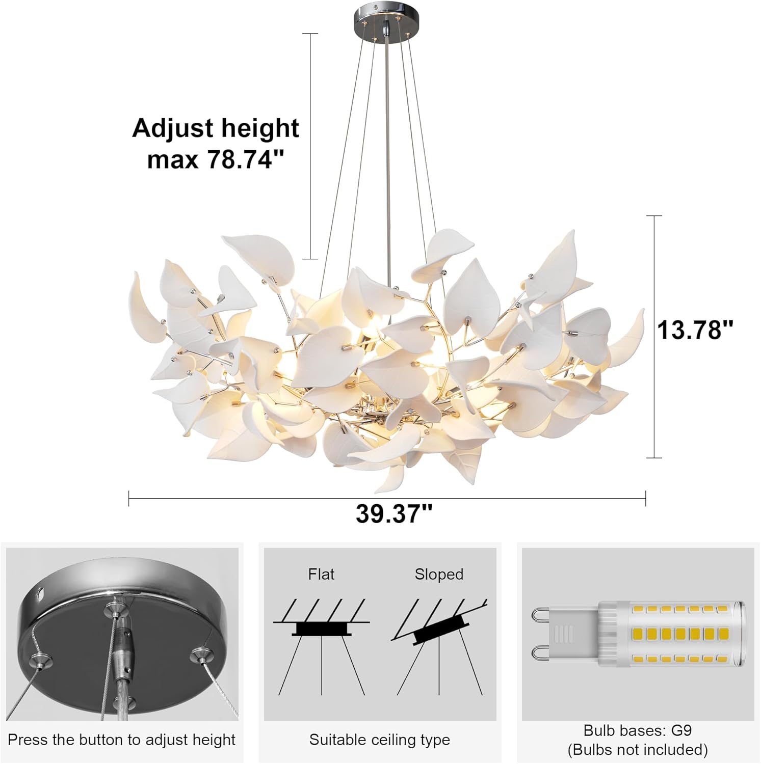Gold Ceramic Leaf Chandelier 31.5" 6 - Light Modern Round Fixture - Camilalamps - CA-B0FNQKNMZ9