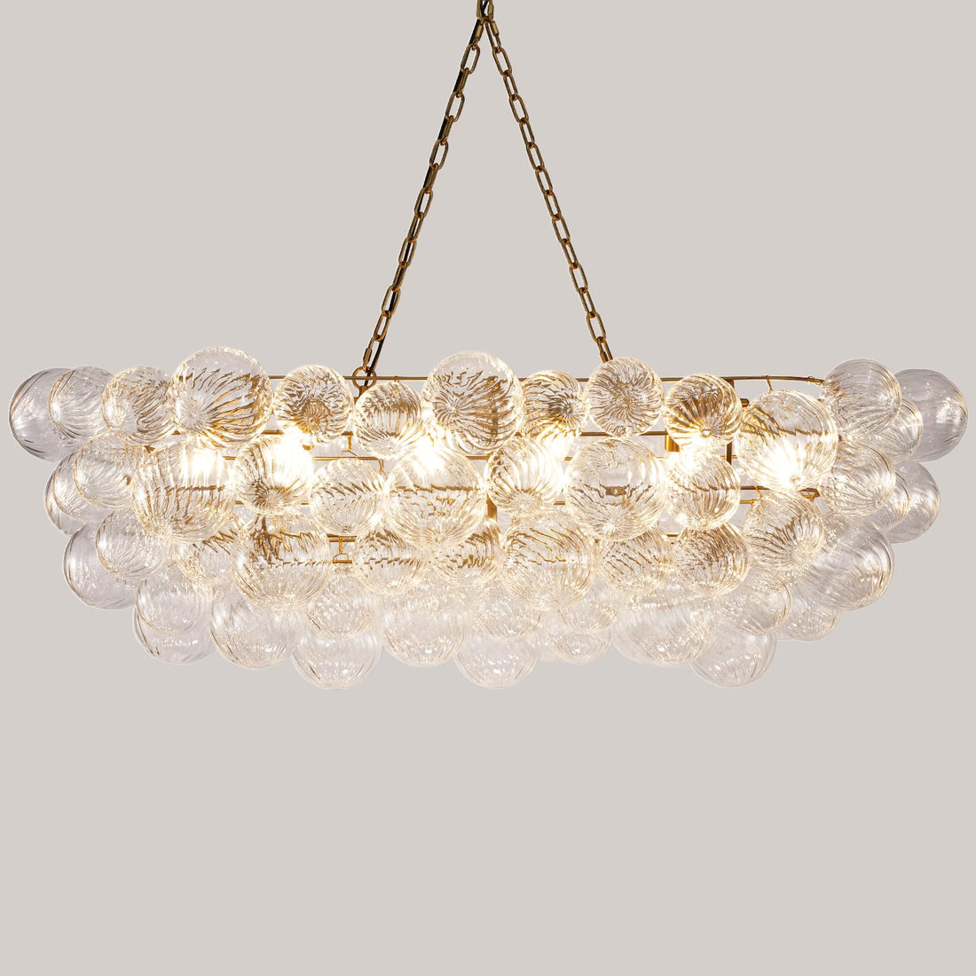 Gold Bubble Globe Chandelier, Modern Blown Glass Chandeliers with Ribbed Clear Balls, Small 24" Dia Antique Style Pendant Ceiling Light for Dining Room, Entry, Bedroom