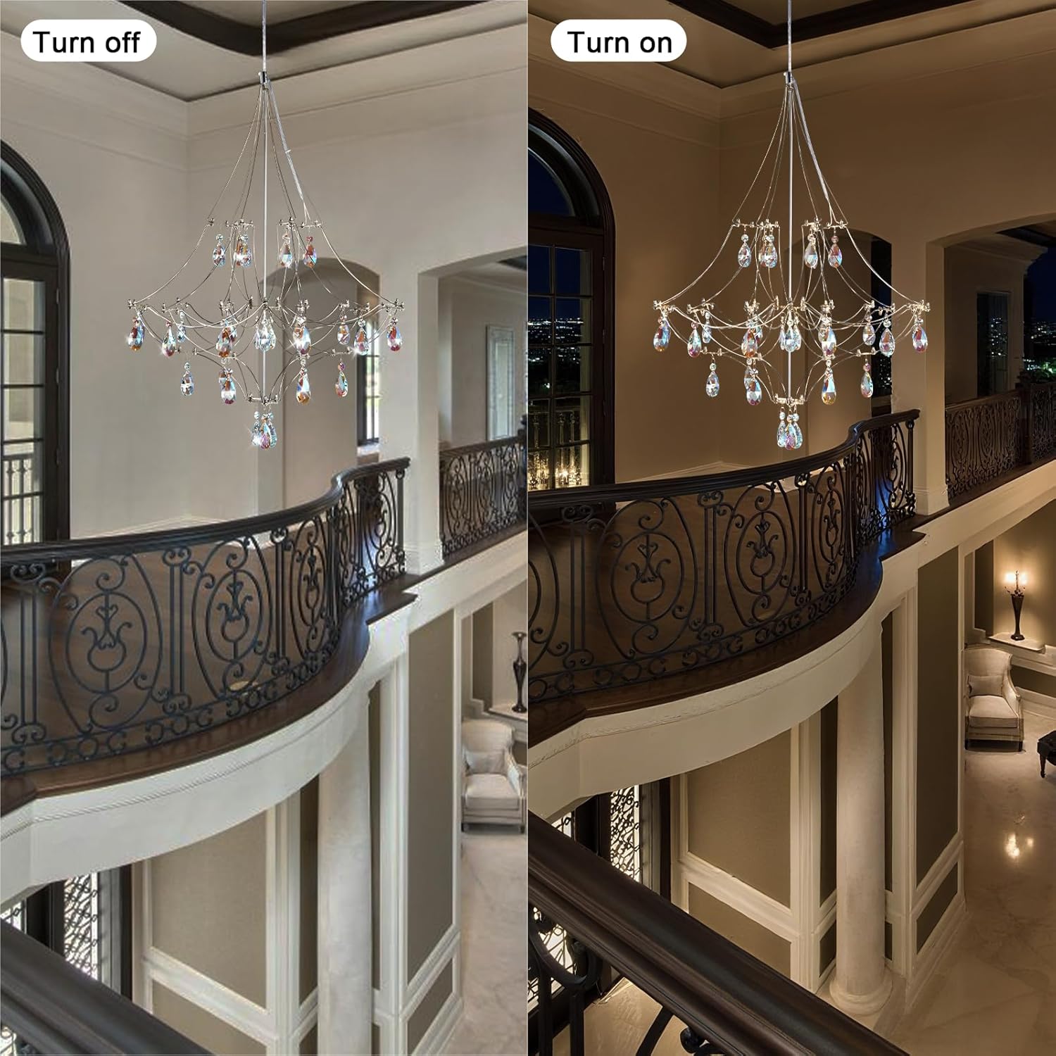 Silver Crystal Round Chandelier 23.6" Modern Luxury Raindrop Light - Camilalamps - CA-B0FPM692SF