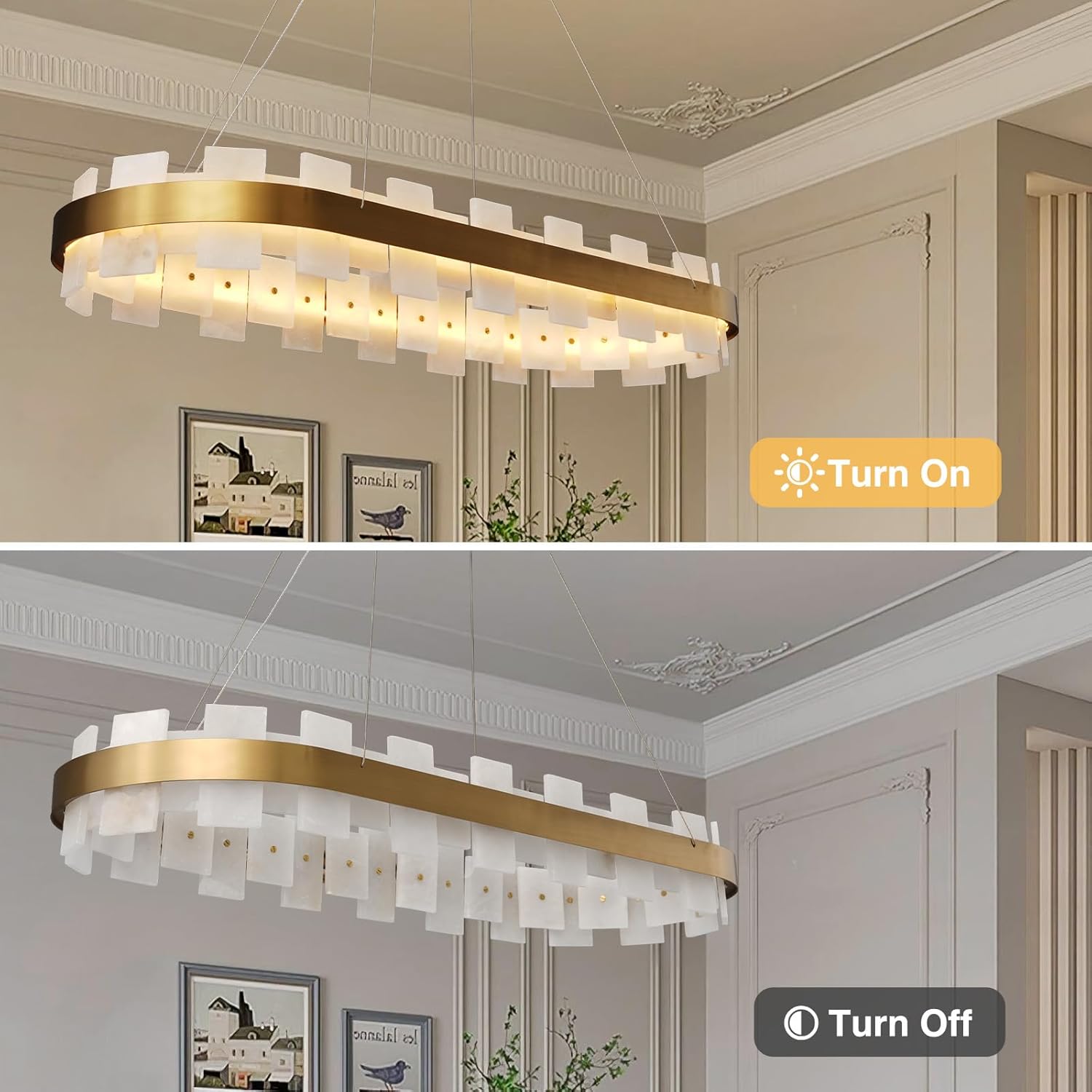 Luxury Adjustable Rectangle Alabaster Chandelier 37.4" Modern Ceiling Light - Camilalamps - CA-B0FNR1PXTZ