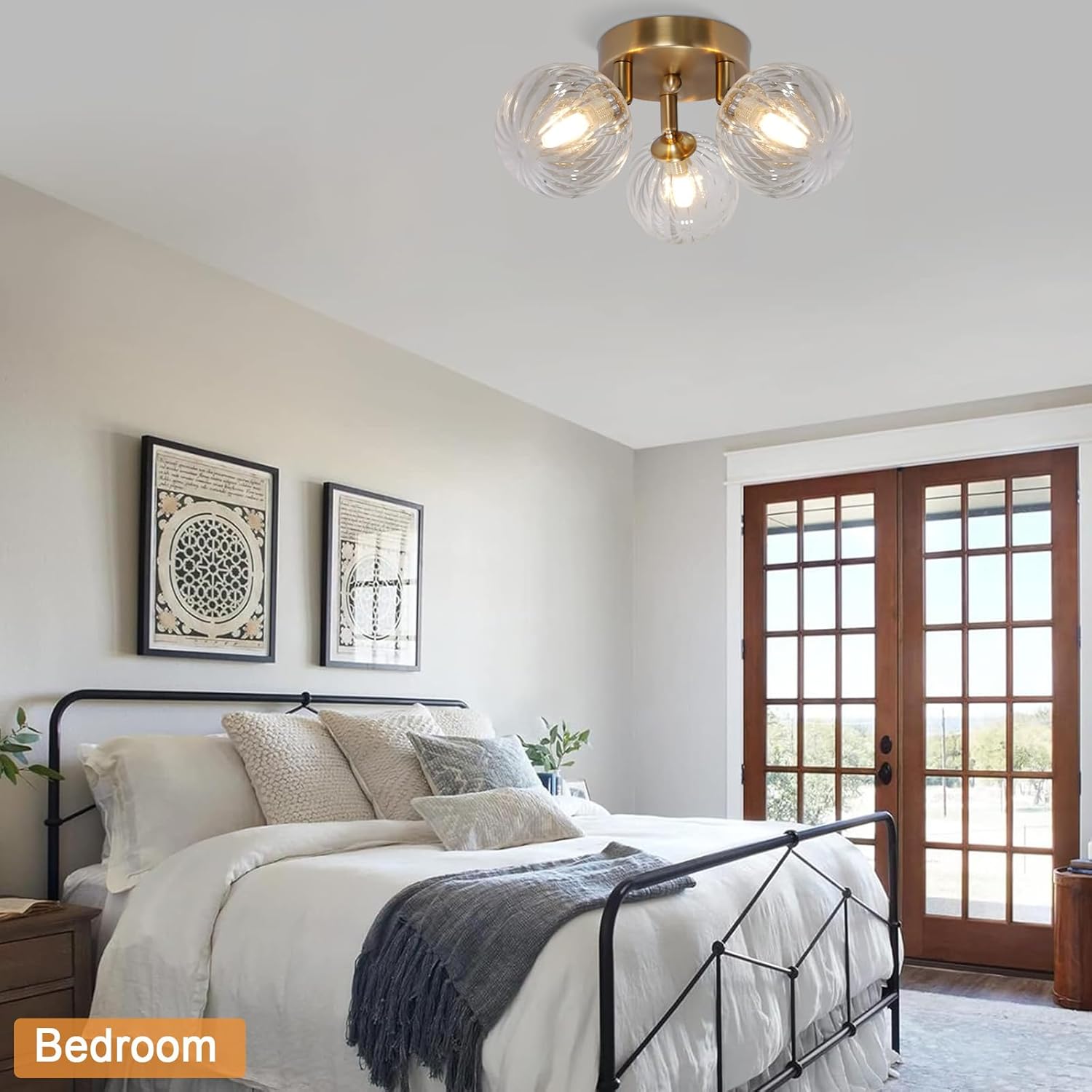 Bubble Ball Swirled Glass Chandelier 3 - Light Semi Flush Mount Ceiling Mid Century Light Fixture - Camilalamps - CA-B0FFMPX62H