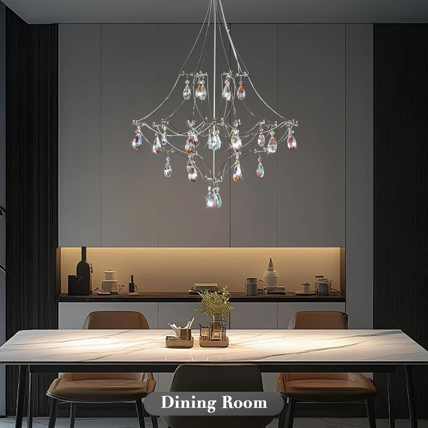 Silver Crystal Round Chandelier 23.6" Modern Luxury Raindrop Light - Camilalamps - CA-B0FPM692SF