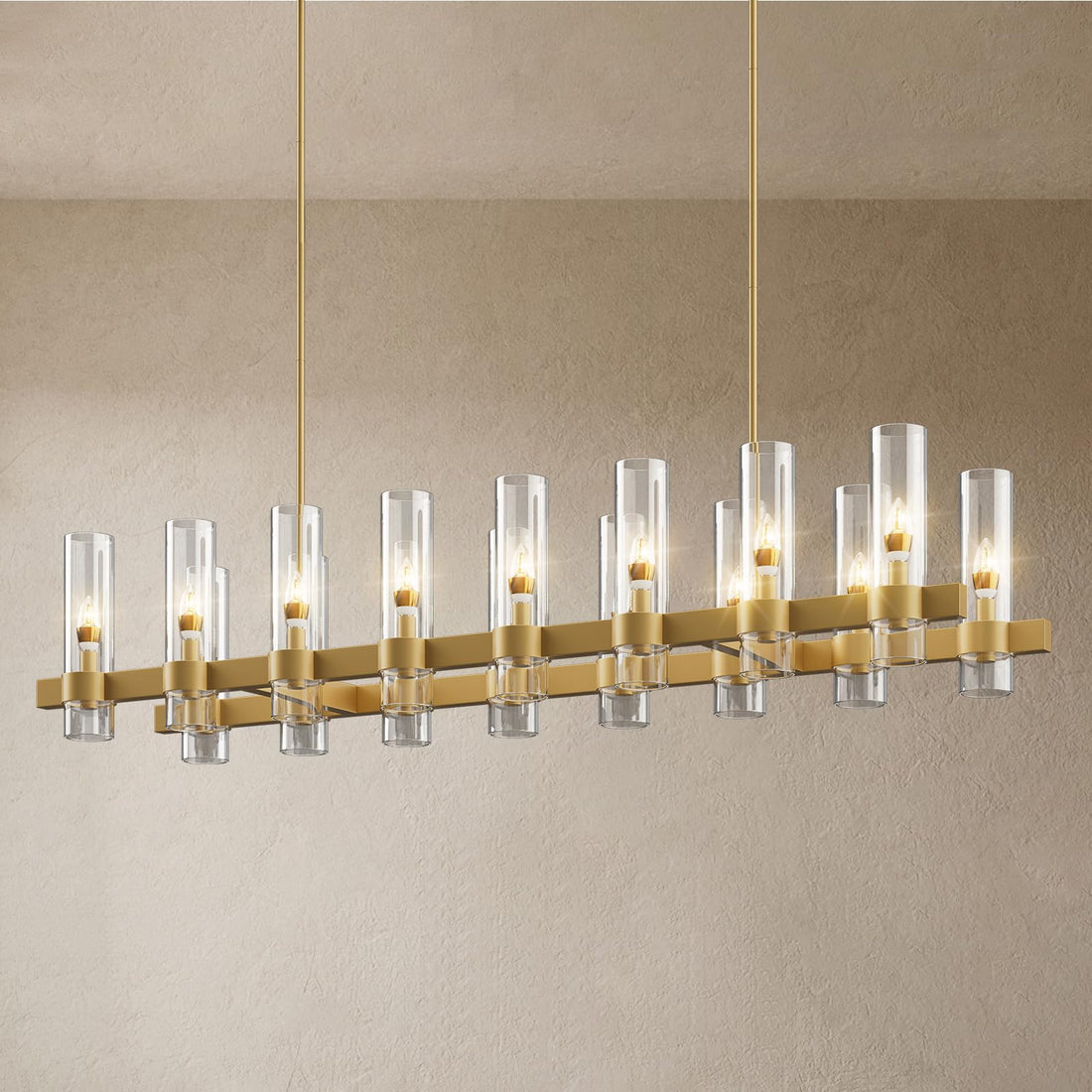 60 Inch Gold Chandelier, Wagon Wheel Chandelier with Glass Shade, 20-Lights Large Round Modern Farmhouse High Ceiling Pendant Lighting Fixture for Dining Room, Living Room, Kitchen, Foyer