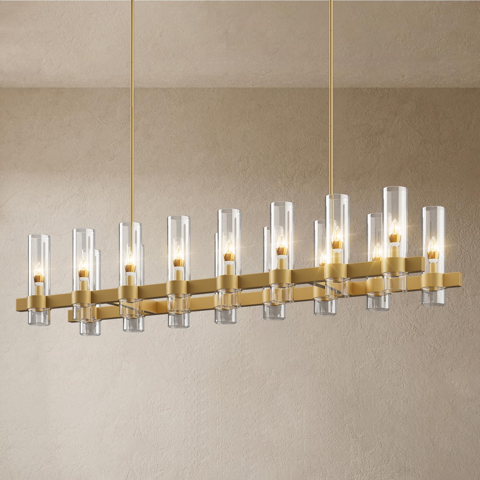 60 Inch Gold Chandelier, Wagon Wheel Chandelier with Glass Shade, 20 - Lights Large Round Modern Farmhouse High Ceiling Pendant Lighting Fixture for Dining Room, Living Room, Kitchen, Foyer - Camilalamps - B0DDBYTLVF