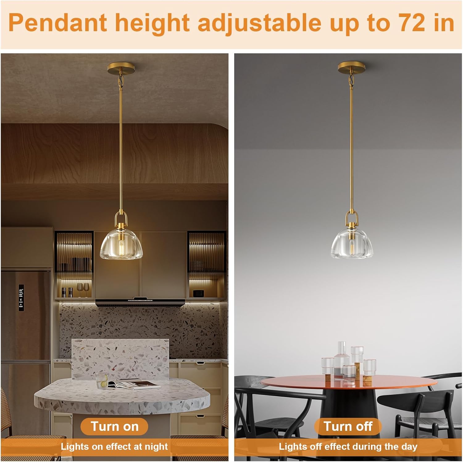 7 - inch Glass Brass Pendant Light with Adjustable Height – 2 Pack - Camilalamps - CA-B0FHV9CDJX