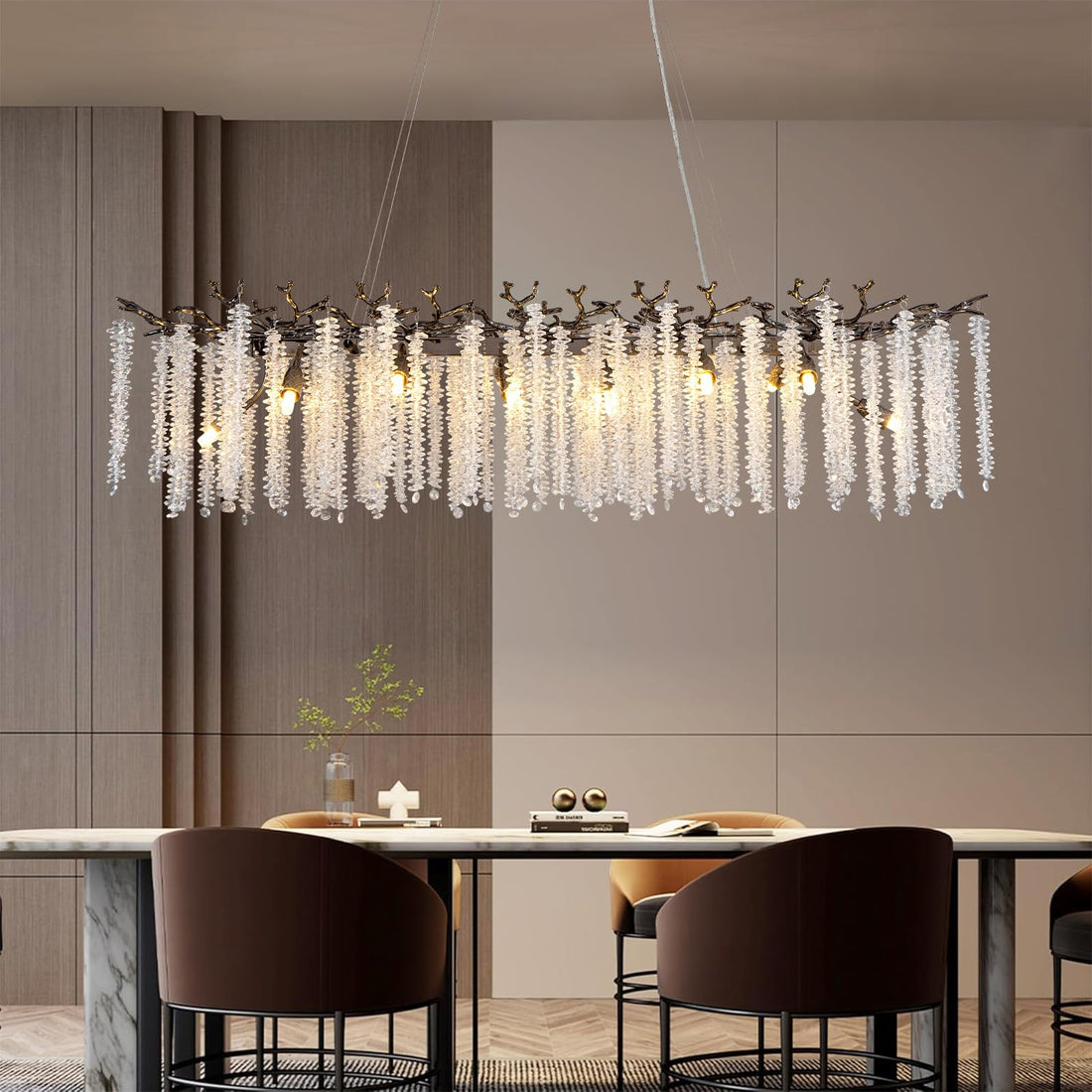 Modern Crystal Chandelier, 47.2" Gold Tree Branch Chandelier for Dining Room, Round Luxury High Ceiling Chandeliers Pendant Light Over Table, Hanging Fixture for Bedroom, Living Room, Kitchen
