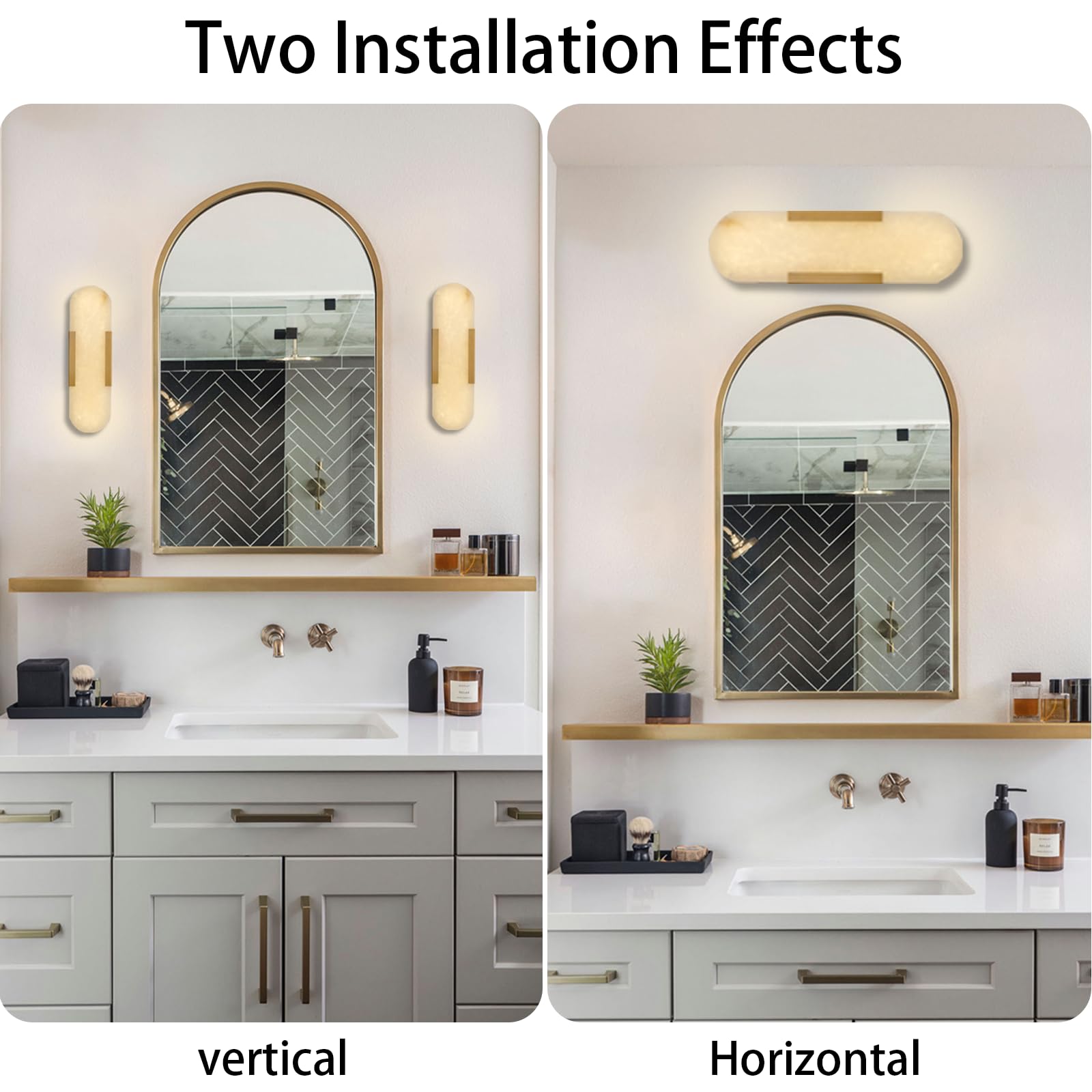 19.7'' Wall Sconces Set of 2, Natural Alabaster Wall Light, Indoor Vanity Light Fixtures for Bathroom,Black Bedside Wall Lamp Perfect for Hallway, Living Room,Bedroom,Stairs(Gift Bulb) - Camilalamps - B0CHYF9LZM