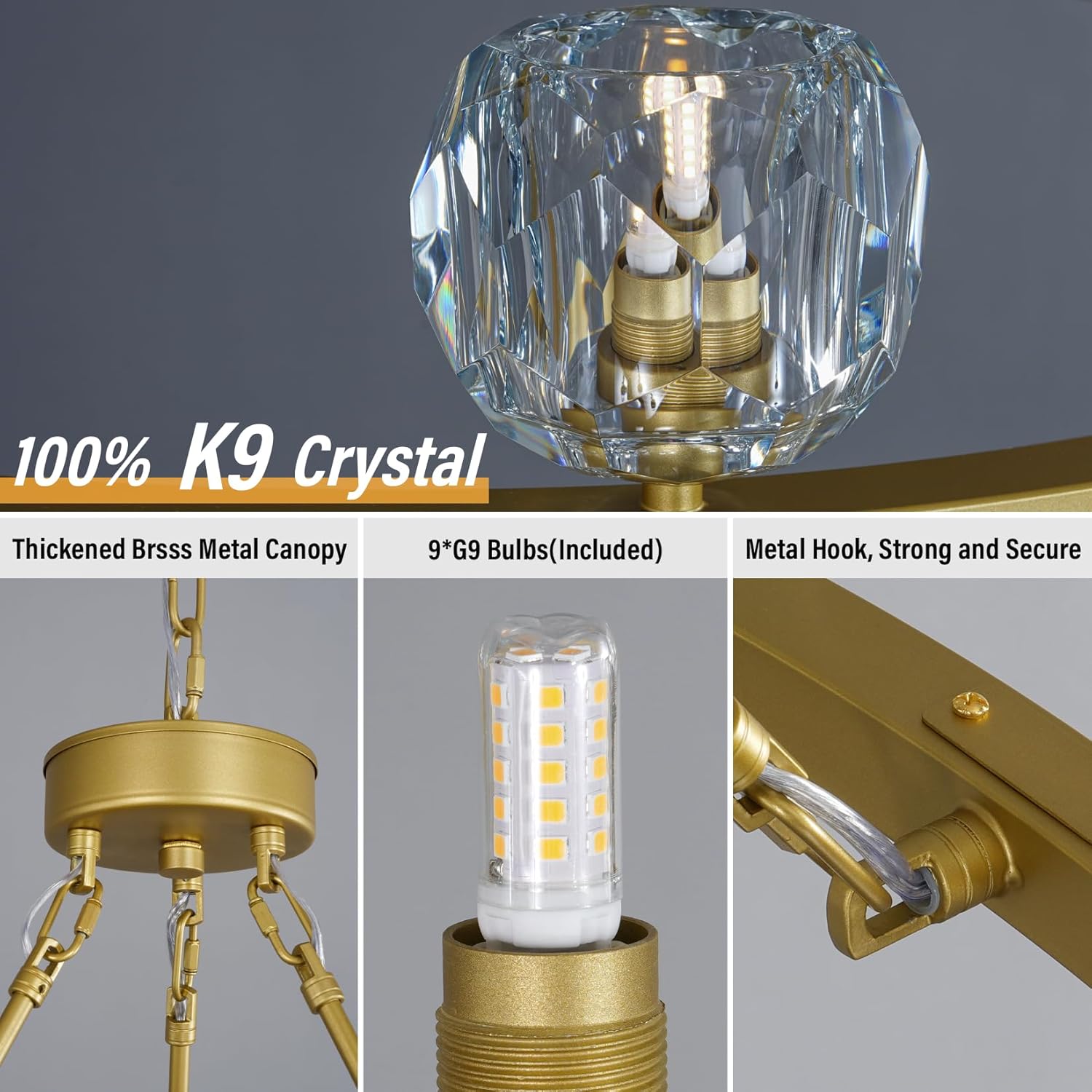 Gold Wagon Wheel Chandelier – 36" 9 - Light Crystal Fixture for Modern Homes - Camilalamps - CA-B0FDVZ41NC