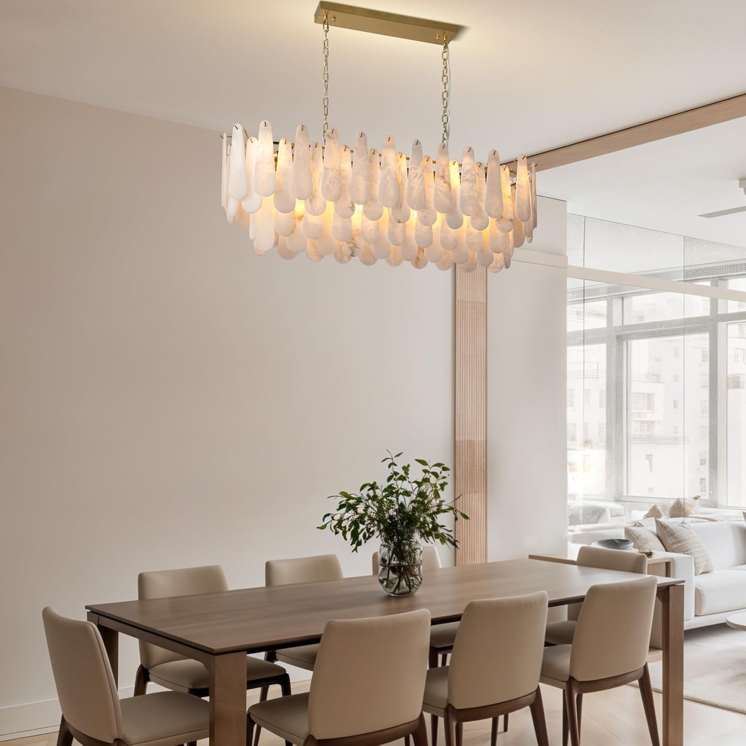 Luxury Modern Alabaster Brass Rectangle Chandelier with Adjustable Height - Camilalamps - CA-B0FHQDKLKH