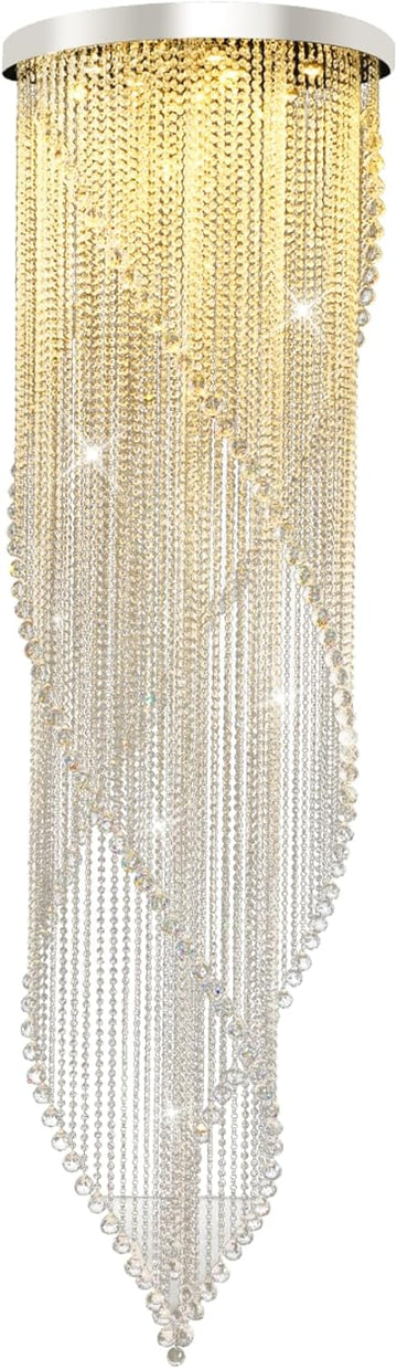 98 inch Modern Crystal Chandelier for High Ceilings, 9-Lights Spiral Crystal Ceiling Light, Luxury Raindrop Flush Mount Light Fixture for Foyer Staircase Entryway Entrance