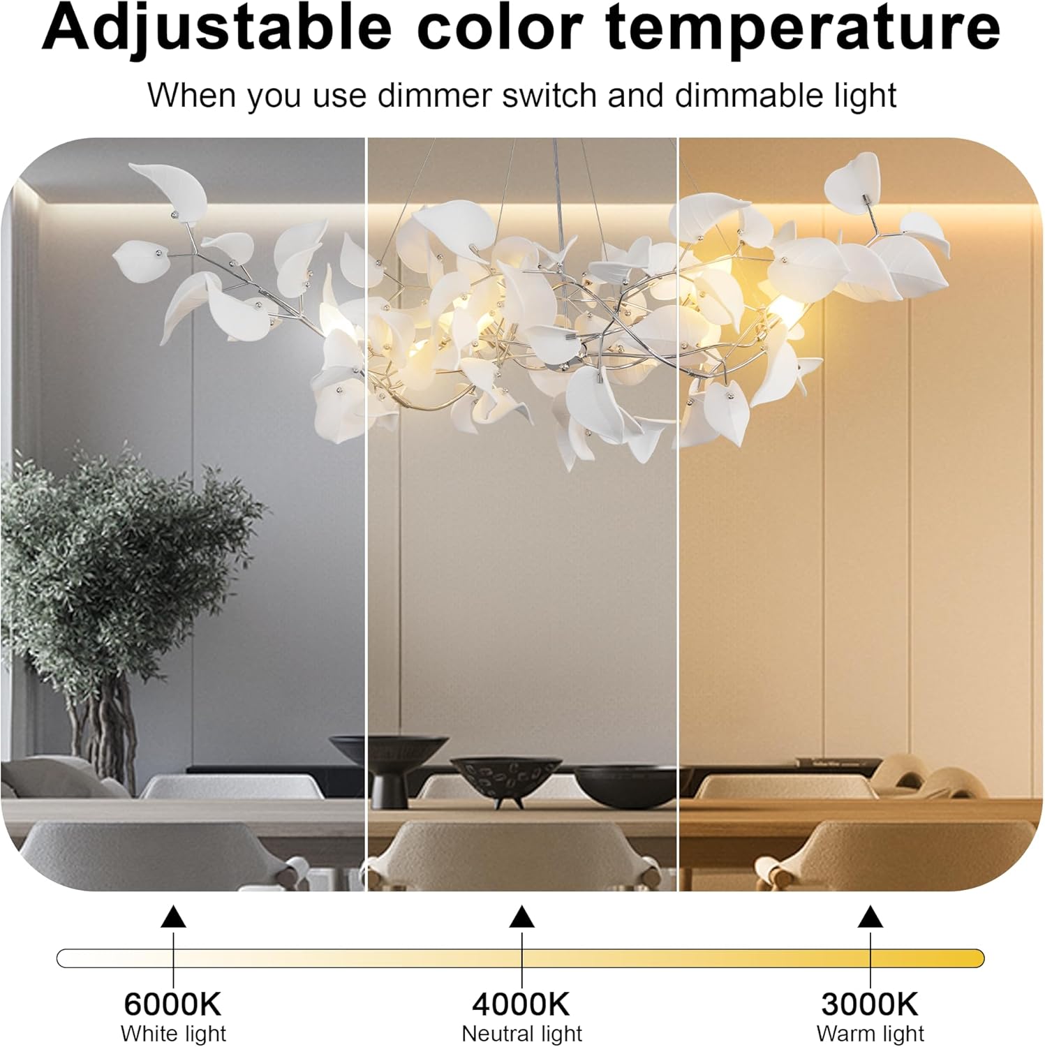 Gold Ceramic Leaf Chandelier with 6 Adjustable Lights, 31.5" Diameter - Camilalamps - CA-B0FFT7GZFQ