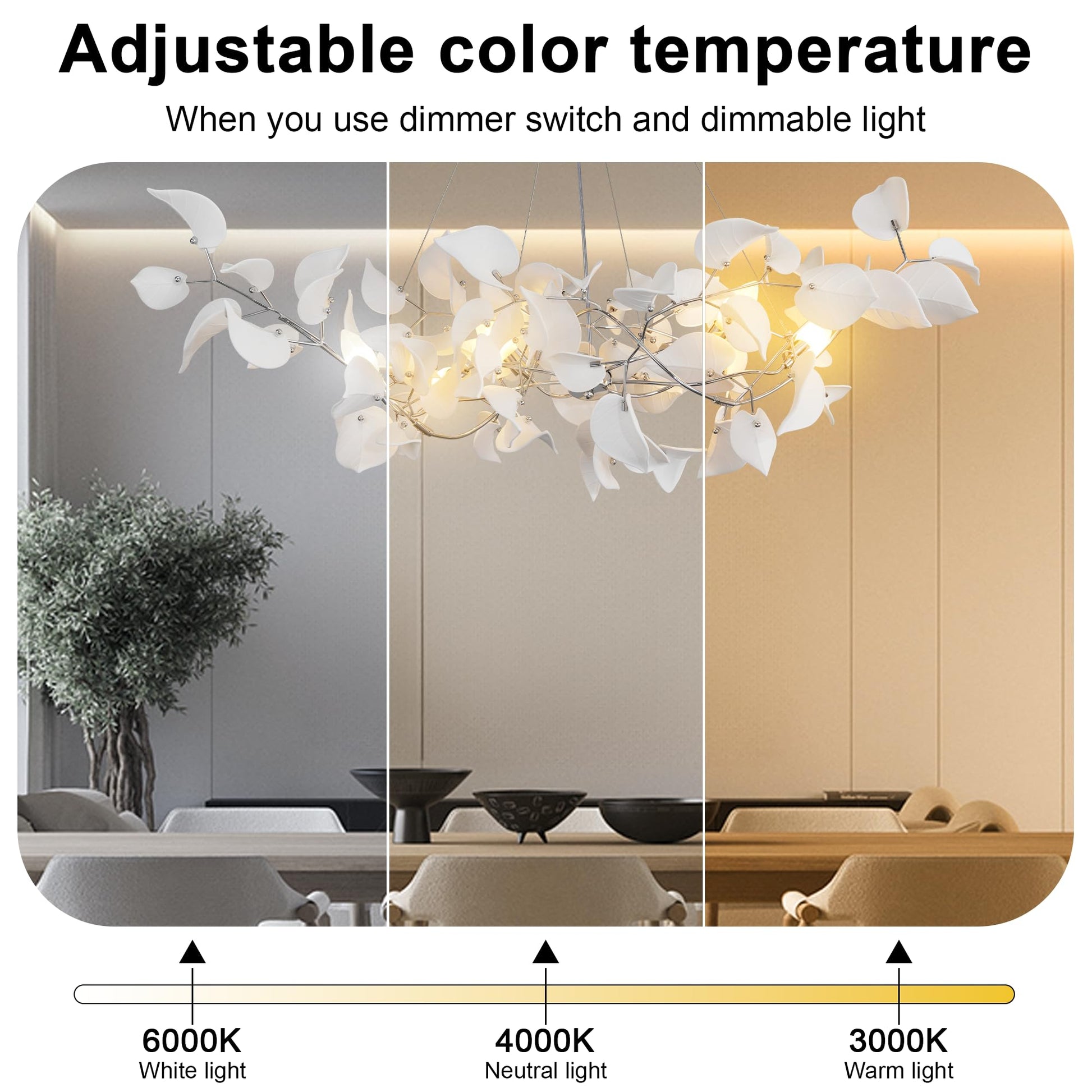 31.5" Silver Tree Branches Chandelier, Ceramic Ginkgo Leaf Chandelier, 6 - Light Modern Round Chandeliers Hanging Lighting Fixtures for Dining Room, Living Room Over Table, Kitchen, Foyer, Bedroom - Camilalamps - B0FFT4CNG8