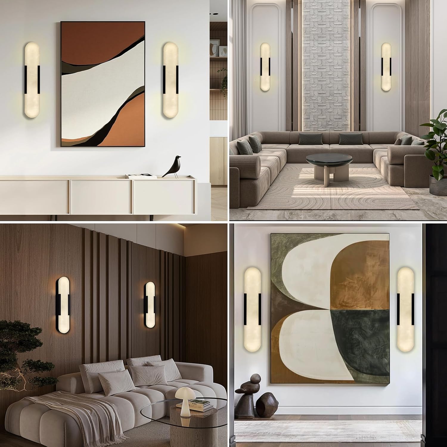 Elegant Black Alabaster Marble Wall Sconce Set of 2 - Camilalamps - CA-B0D83CDMCY