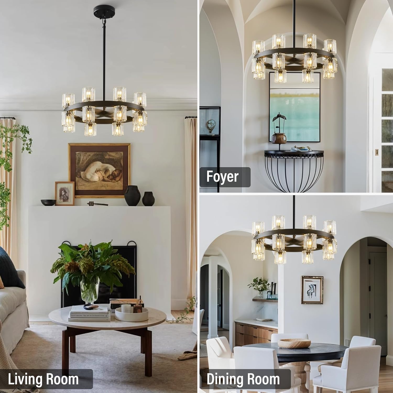 Black Wagon Wheel Chandelier 18" Modern Farmhouse 16‑Light K9 Fixture - Camilalamps - CA-B0FCM5WX1G