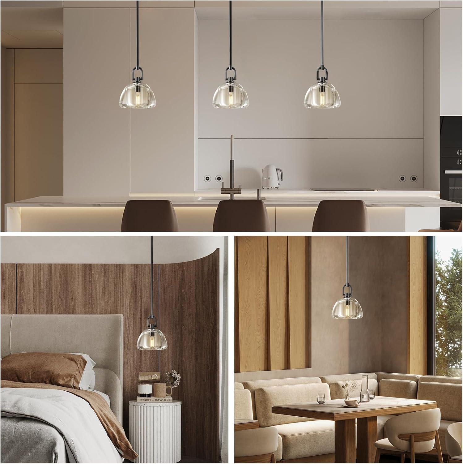 7" Black Glass Modern Pendant Light with Adjustable Height and Included E12 Bulb - Camilalamps - CA-B0FDPVM5WT