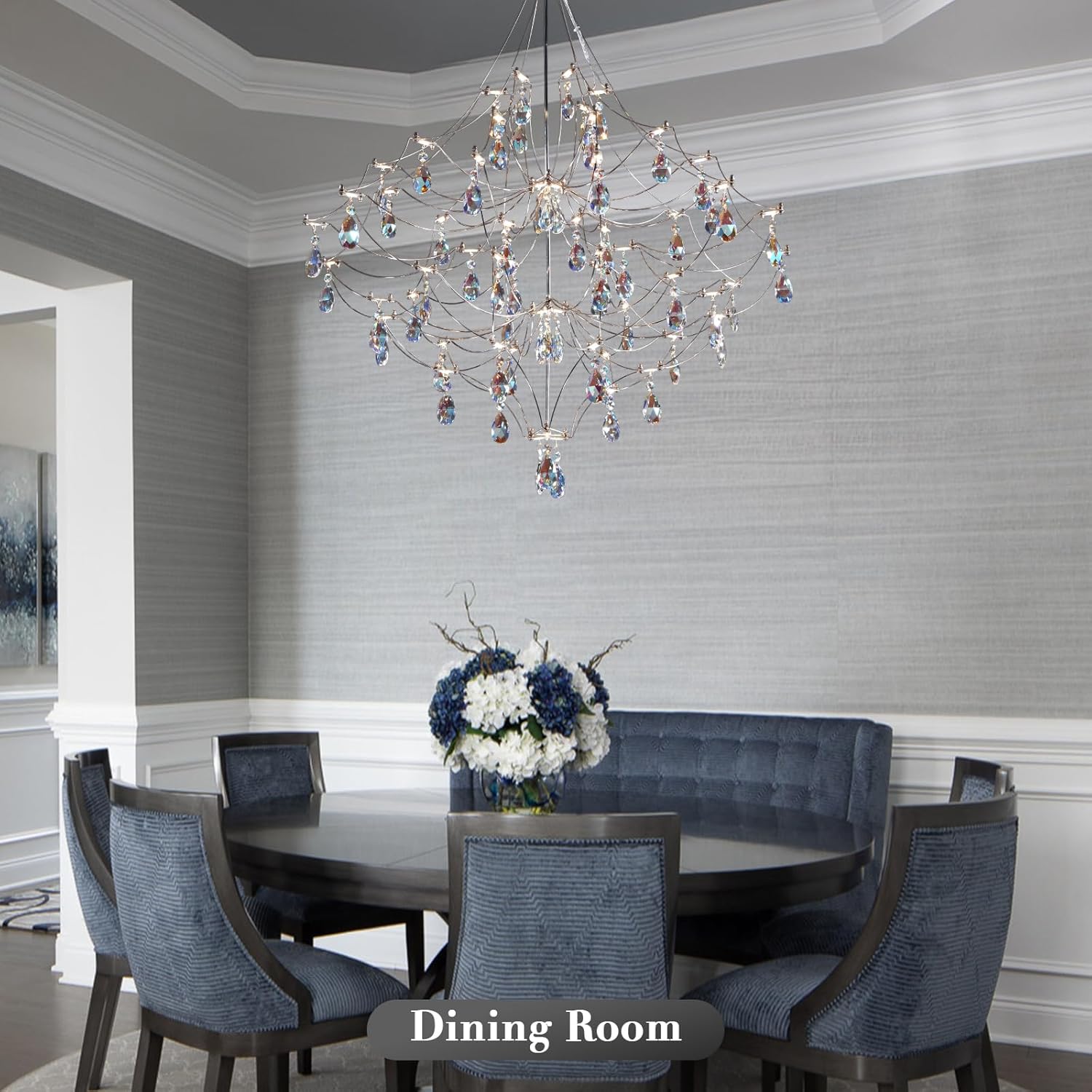 Silver 31.5" Round Crystal Raindrop Chandelier for Modern Homes - Camilalamps - CA-B0FPM628ZH