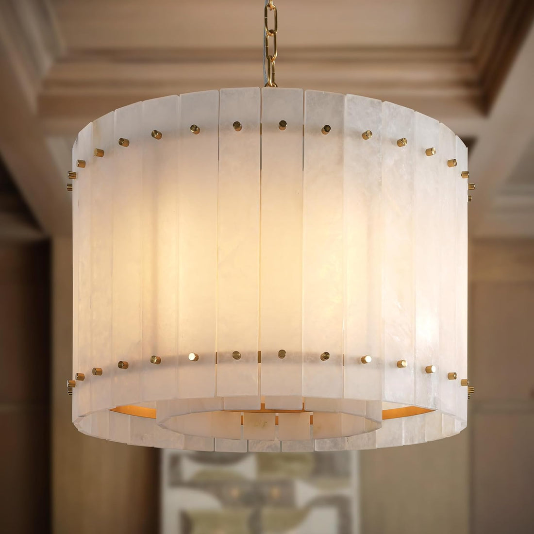 53.4" Rectangle Alabaster Chandelier, Modern Dining Room Chandeliers, 10-Light Marble Hanging Pendant Dining Light Fixture for Kitchen Island, Living Room, Bedroom, Foyer, Entryway