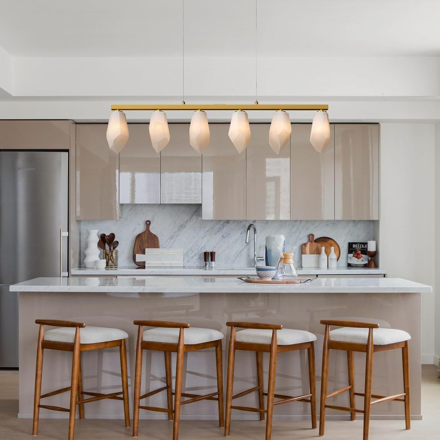 Elegant Gold Alabaster 6 - Light Linear Chandelier for Dining - Camilalamps - CA-B0FPM23N4B