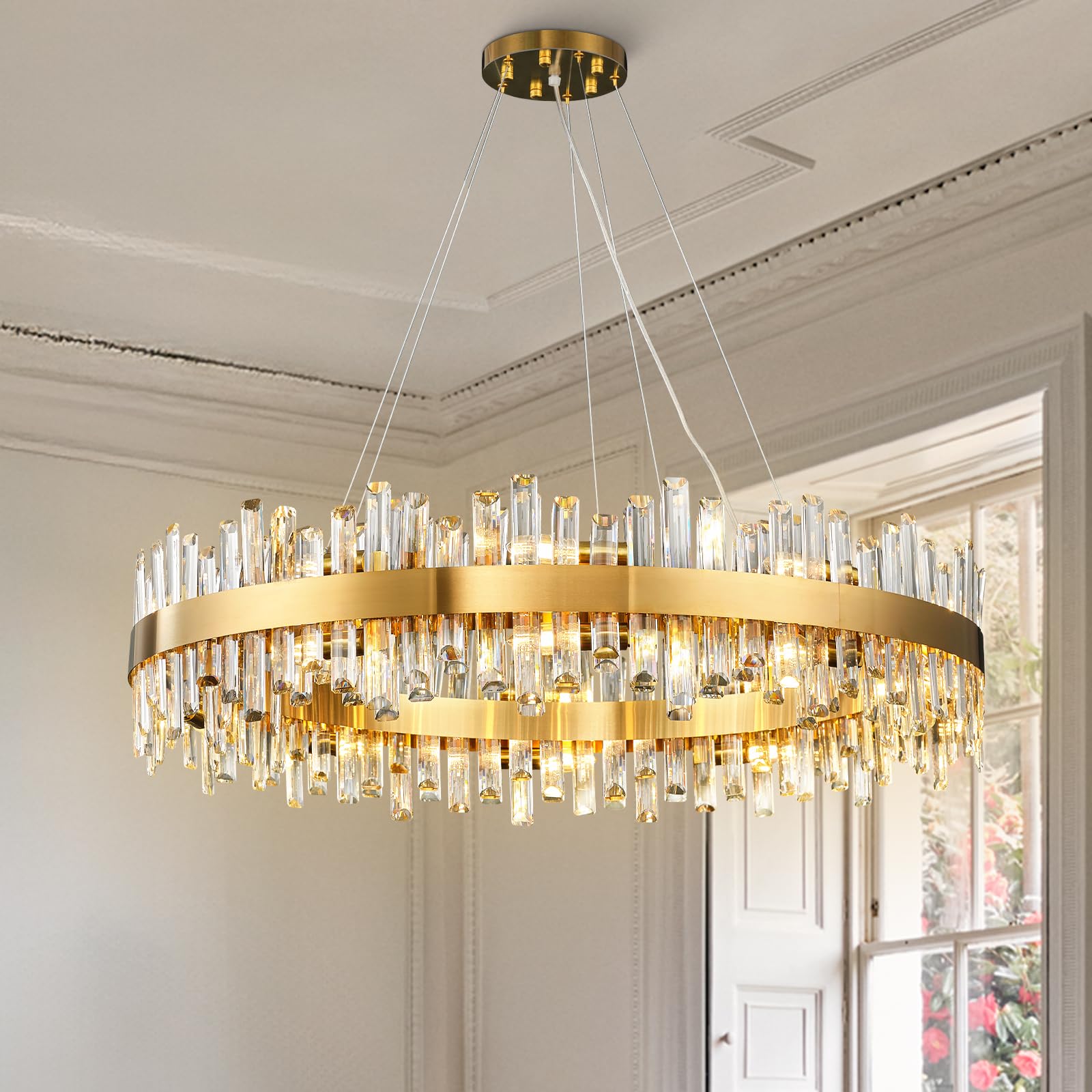 Chandelier for Dining Room, D39.4 Gold K9 Crystal Pendant Light, 20-Light Round Over Table, Hanging Ceiling Light Fixture for Kitchen Island, Entryway, Foyer