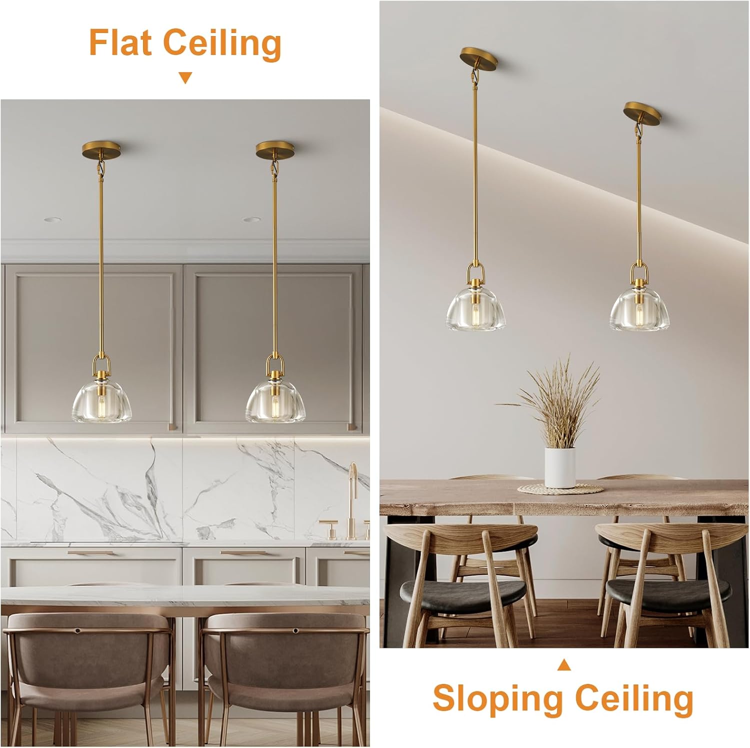 7 - inch Glass Brass Pendant Light with Adjustable Height – 2 Pack - Camilalamps - CA-B0FHV9CDJX