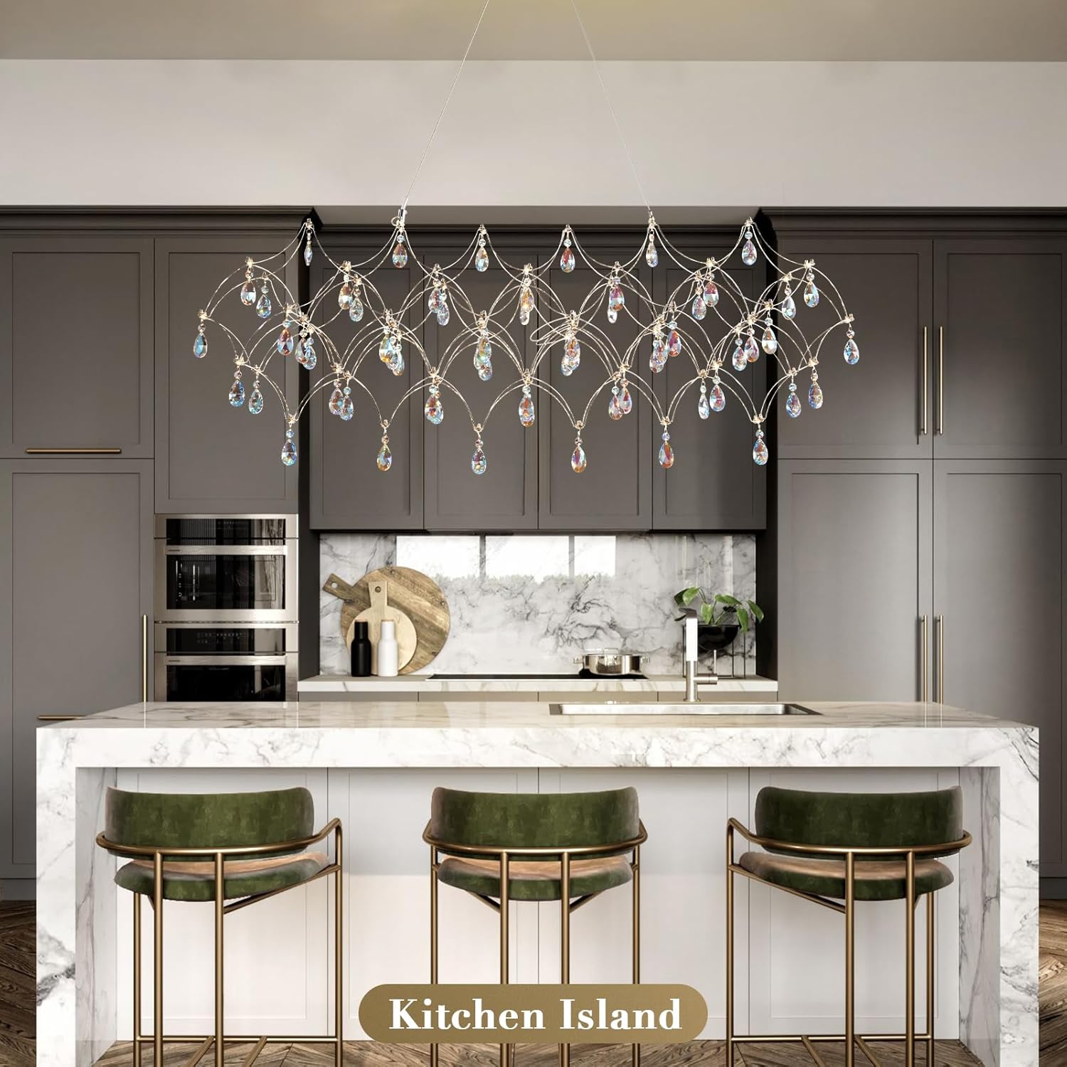 Large Silver Rectangle Crystal Chandelier 49.2" Modern Luxury Raindrop Light - Camilalamps - CA-B0FPM4W27R