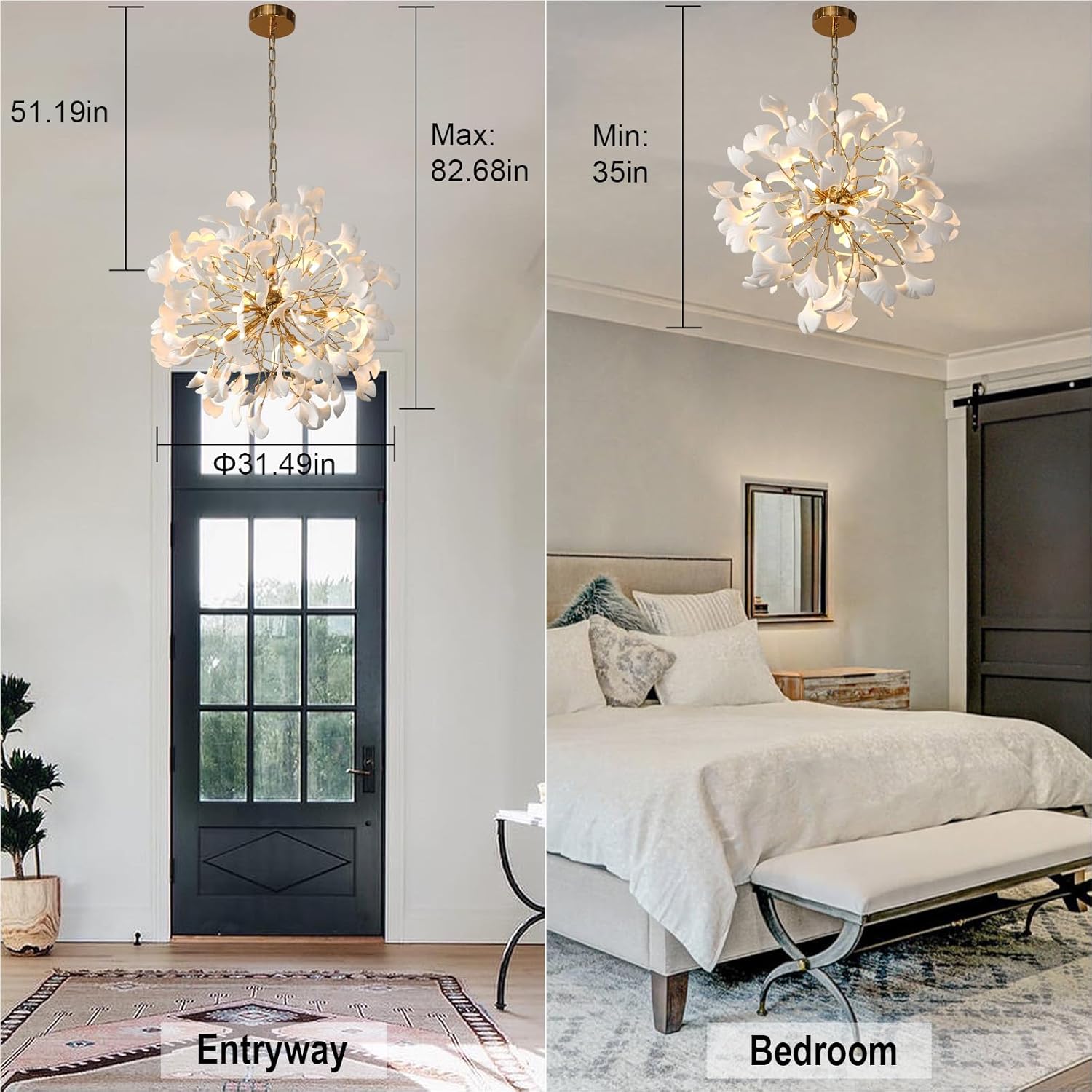 Gold Tree Branches 31" Sputnik Ginkgo Leaf Ceiling Chandelier - Camilalamps - CA-B0FKBK4S2B