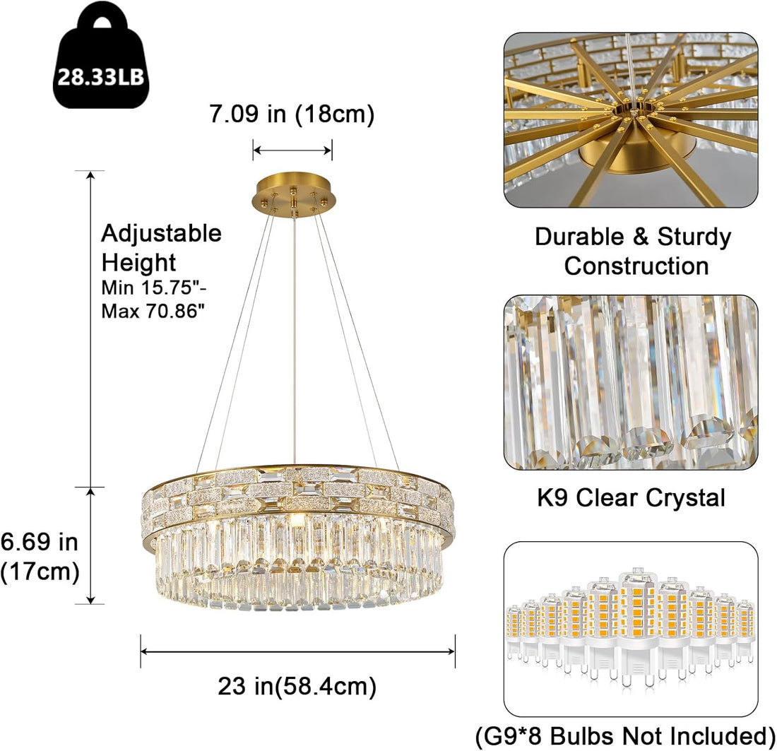 23" Gold Crystal 8 - Light Round Chandelier for Elegant Interiors - Camilalamps - CA-B0FH6GG2V1