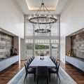 60 Inch Gold Chandelier, Wagon Wheel Chandelier with Glass Shade, 20 - Lights Large Round Modern Farmhouse High Ceiling Pendant Lighting Fixture for Dining Room, Living Room, Kitchen, Foyer - Camilalamps - B0CNRHR35D