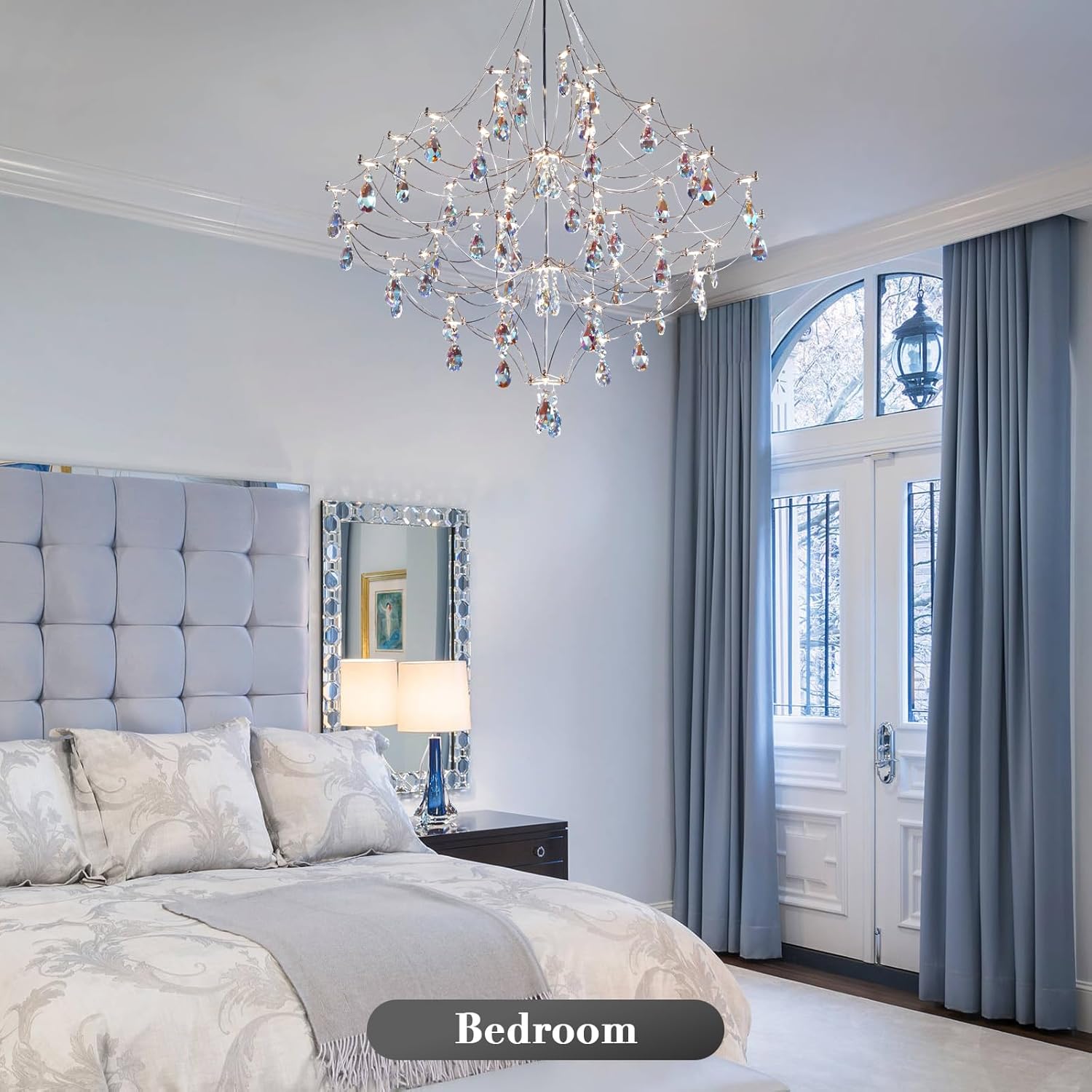 Silver 31.5" Round Crystal Raindrop Chandelier for Modern Homes - Camilalamps - CA-B0FPM628ZH