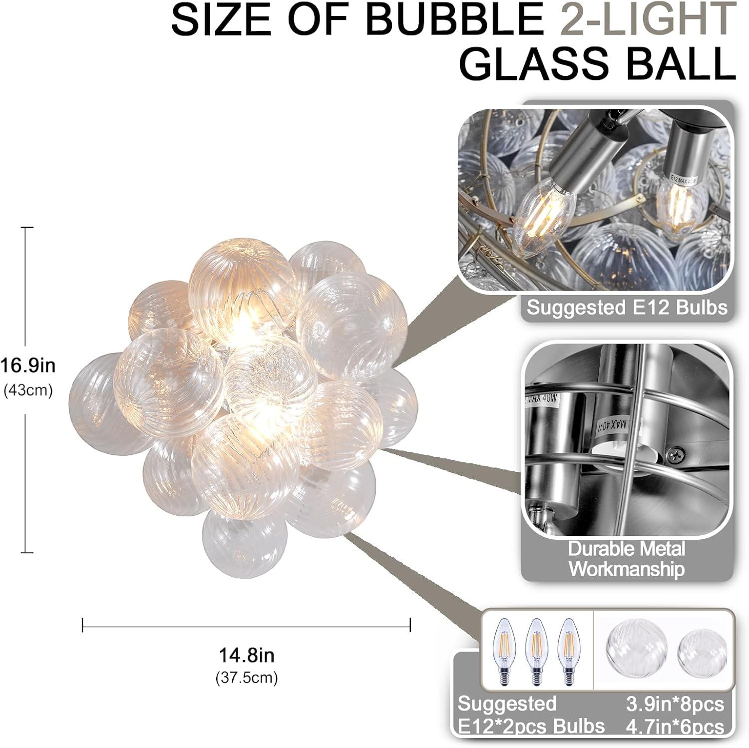 Silver 16.9" Swirl Glass Wall Sconce with E12 LED Bulbs - Camilalamps - CA-B0FRMXVBZ1