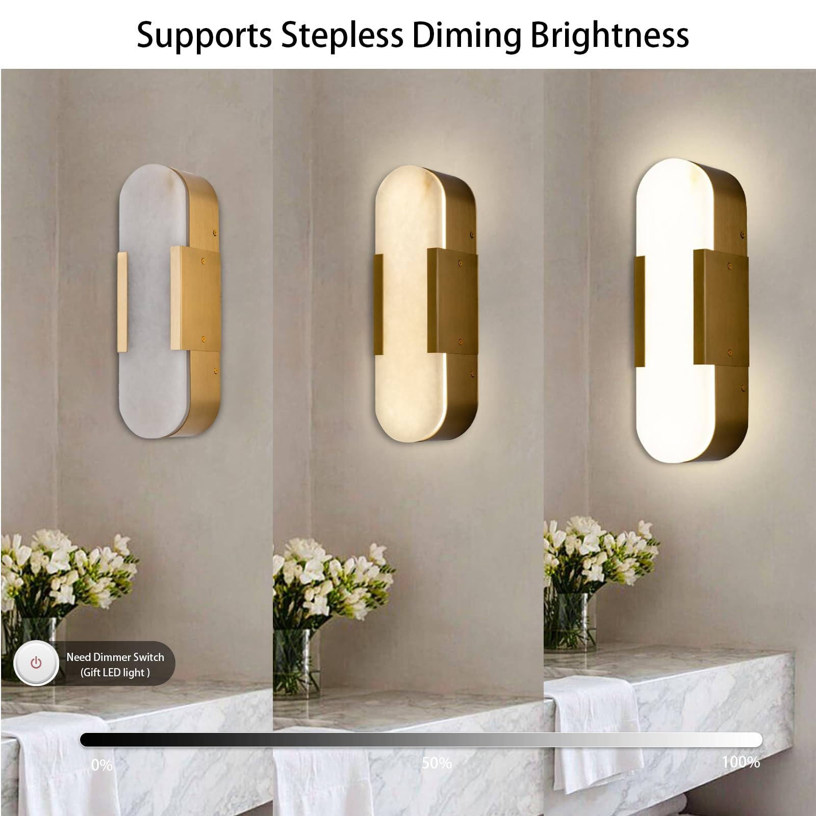 19.7'' Wall Sconces Set of 2, Natural Alabaster Wall Light, Indoor Vanity Light Fixtures for Bathroom,Black Bedside Wall Lamp Perfect for Hallway, Living Room,Bedroom,Stairs(Gift Bulb) - Camilalamps - B0CHYF9LZM