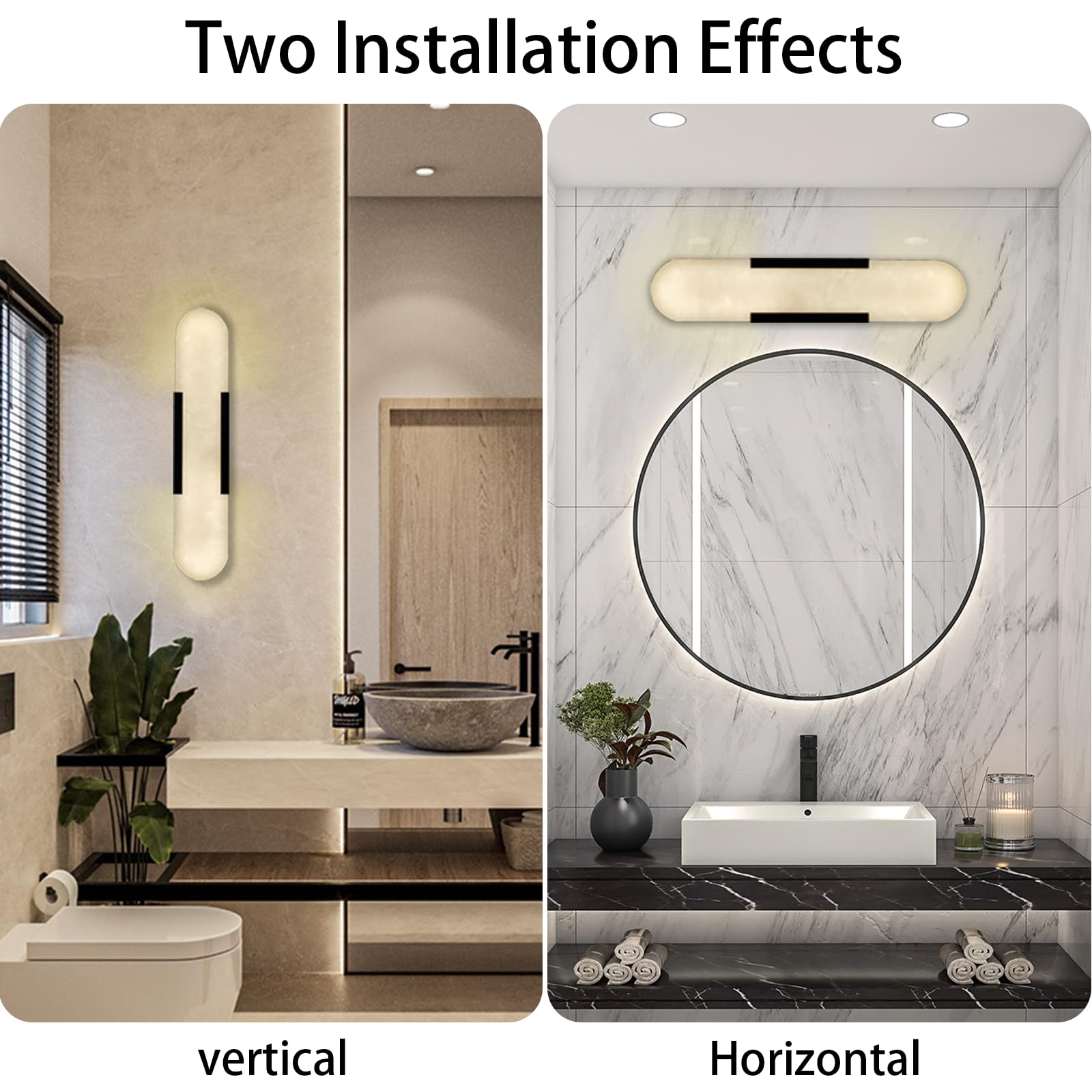 19.7'' Wall Sconces Set of 2, Natural Alabaster Wall Light, Indoor Vanity Light Fixtures for Bathroom,Black Bedside Wall Lamp Perfect for Hallway, Living Room,Bedroom,Stairs(Gift Bulb) - Camilalamps - B0CHYF9LZM