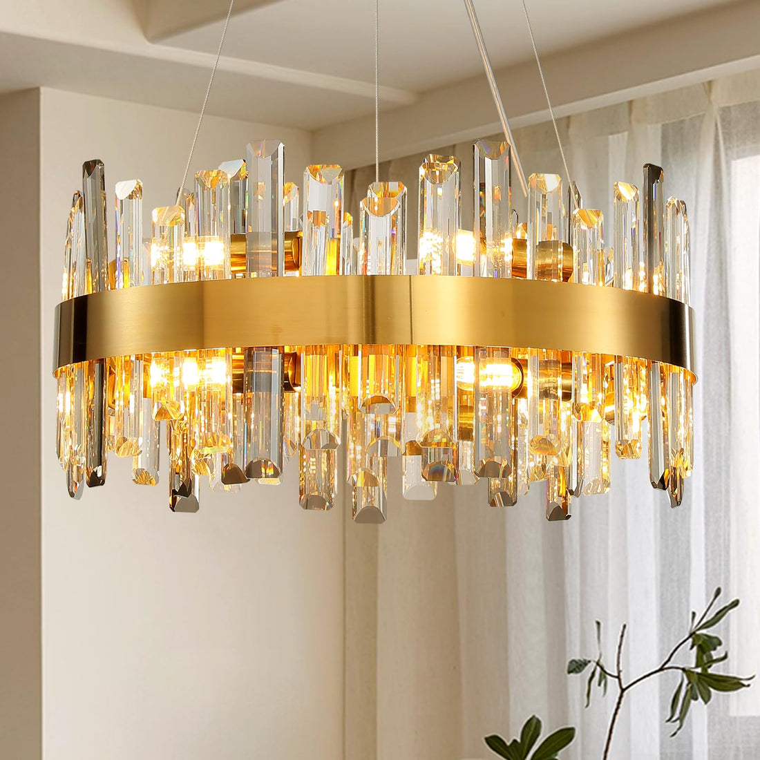 Chandelier for Dining Room, L35.4 Black Rectangle Crystal Chandelier Over Table, Modern 16-Light Large Crystal Chandeliers Ceiling Light, Pendant Light Fixture for Kitchen Island Living Room