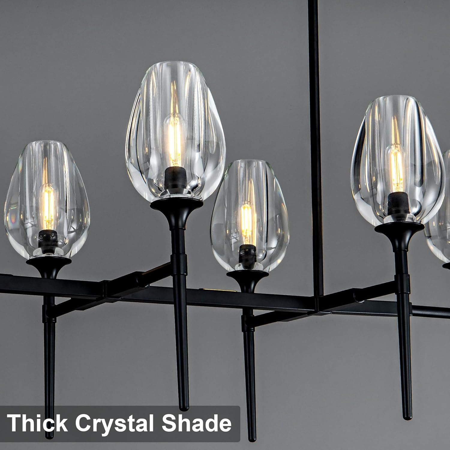 Modern Black 8 - Light 52in Rectangle Crystal Pendant Chandelier for Dining - Camilalamps - CA-B0DD45QJZT
