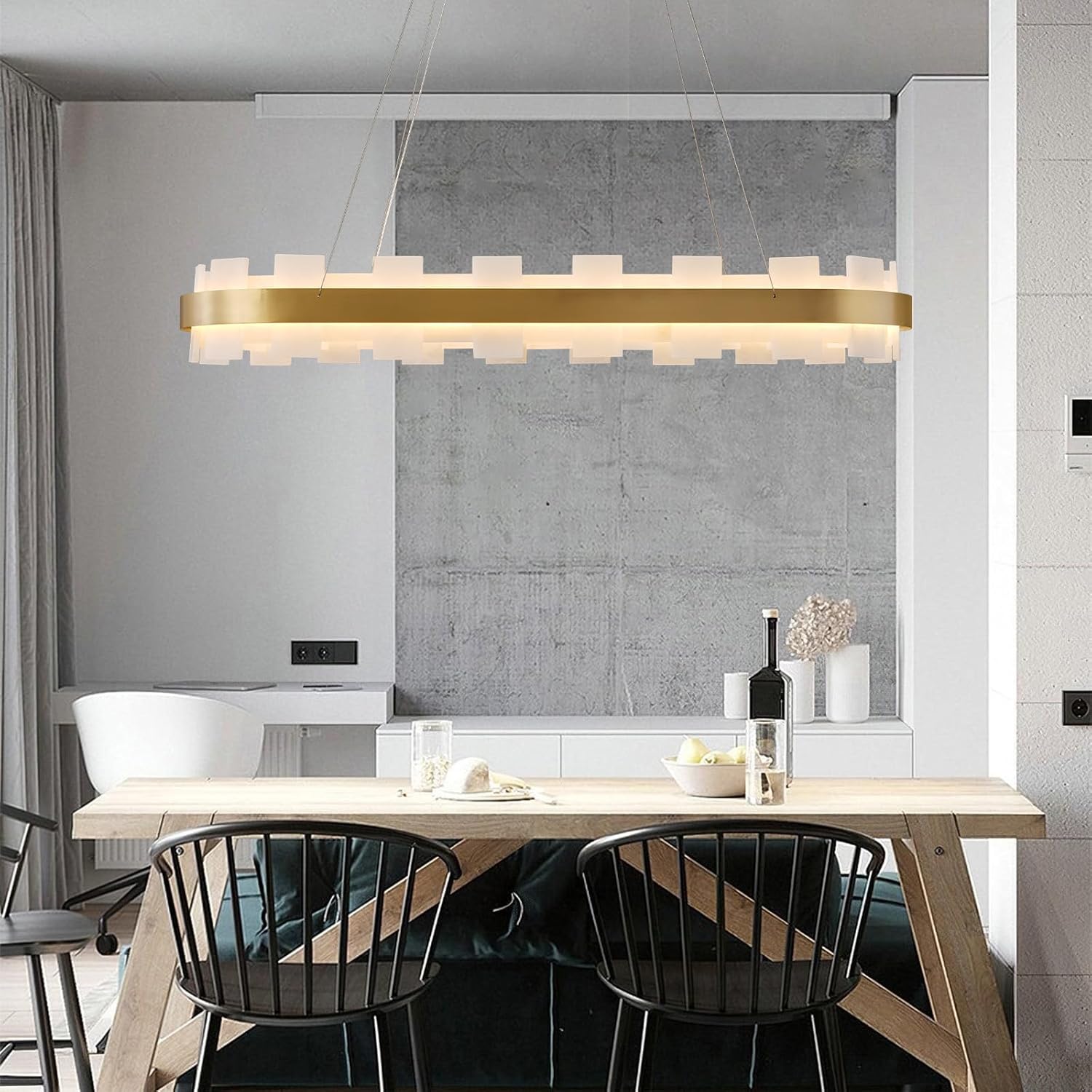 Luxury Adjustable Rectangle Alabaster Chandelier 37.4" Modern Ceiling Light - Camilalamps - CA-B0FNR1PXTZ