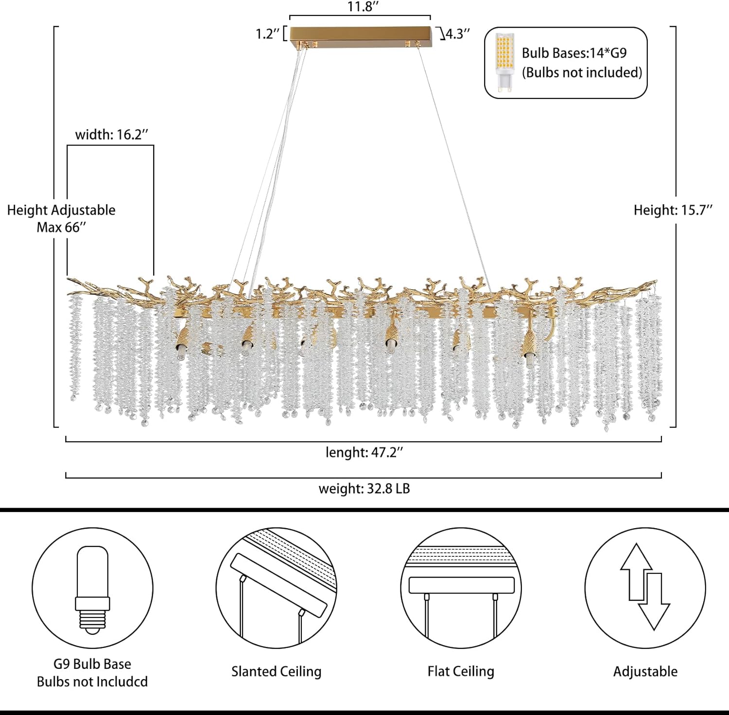 Gold Tree Branch Crystal Chandelier 47.2" Rectangular - Camilalamps - CA-B0C818ZP8T
