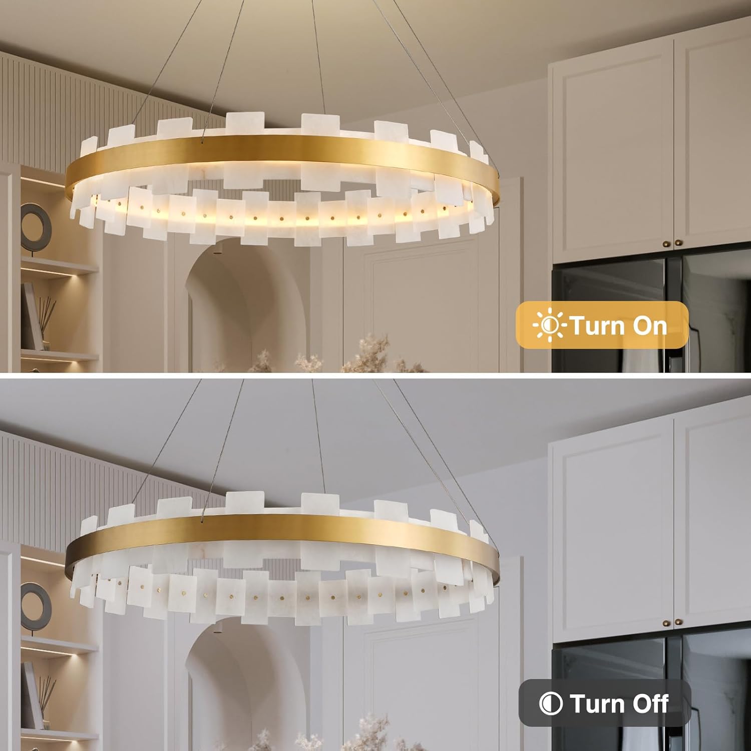 Elegant Spanish Alabaster Round Chandelier 31.5" Diameter with Adjustable Height - Camilalamps - CA-B0FNQYZ6WZ