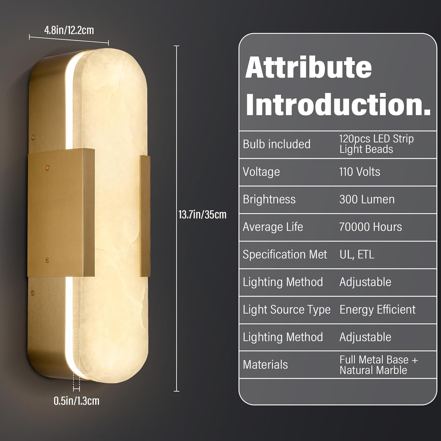 Alabaster Brass Wall Sconce Set of Two, 13.8‑inch - Camilalamps - CA-B0CNPH3FTY