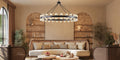 48 Inch Black Wagon Wheel Chandelier with Crystal Shade, 48 Lights, Modern Farmhouse Style, Ideal for Dining Room, Kitchen, Entryways - Camilalamps - B0DPJY8R54