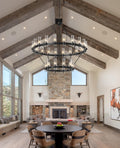 60 Inch Gold Chandelier, Wagon Wheel Chandelier with Glass Shade, 20 - Lights Large Round Modern Farmhouse High Ceiling Pendant Lighting Fixture for Dining Room, Living Room, Kitchen, Foyer - Camilalamps - B0CNRHR35D