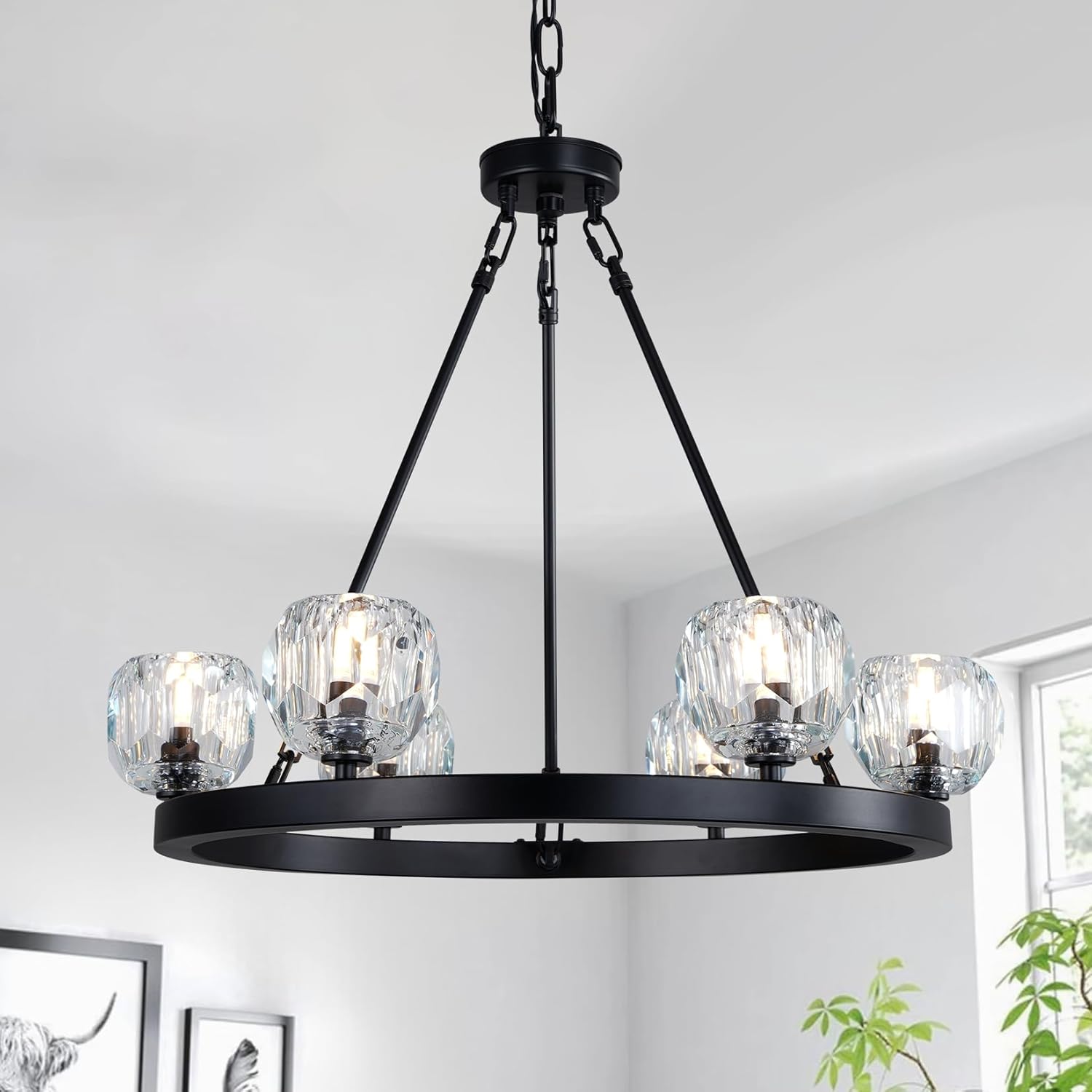 Black Wagon Wheel Crystal Chandelier 23 - Inch 6 - Light Farmhouse - Camilalamps - CA-B0F9KBWFBV