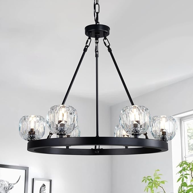 Black Wagon Wheel Crystal Chandelier 23 - Inch 6 - Light Farmhouse - Camilalamps - CA-B0F9KBWFBV