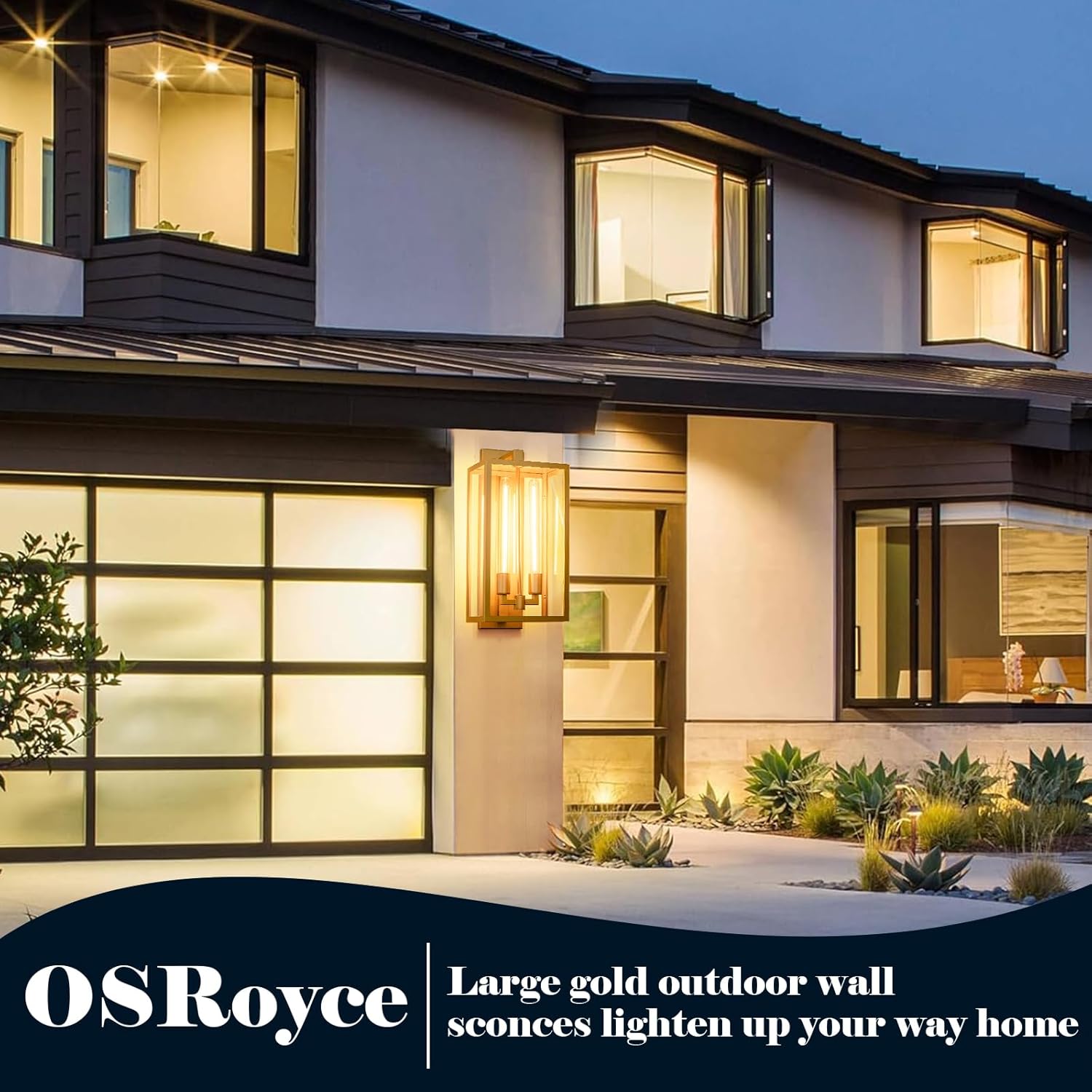 21" Gold Outdoor Wall Sconce with Glass Shade, Waterproof - Camilalamps - CA-B0CPHSDH6H