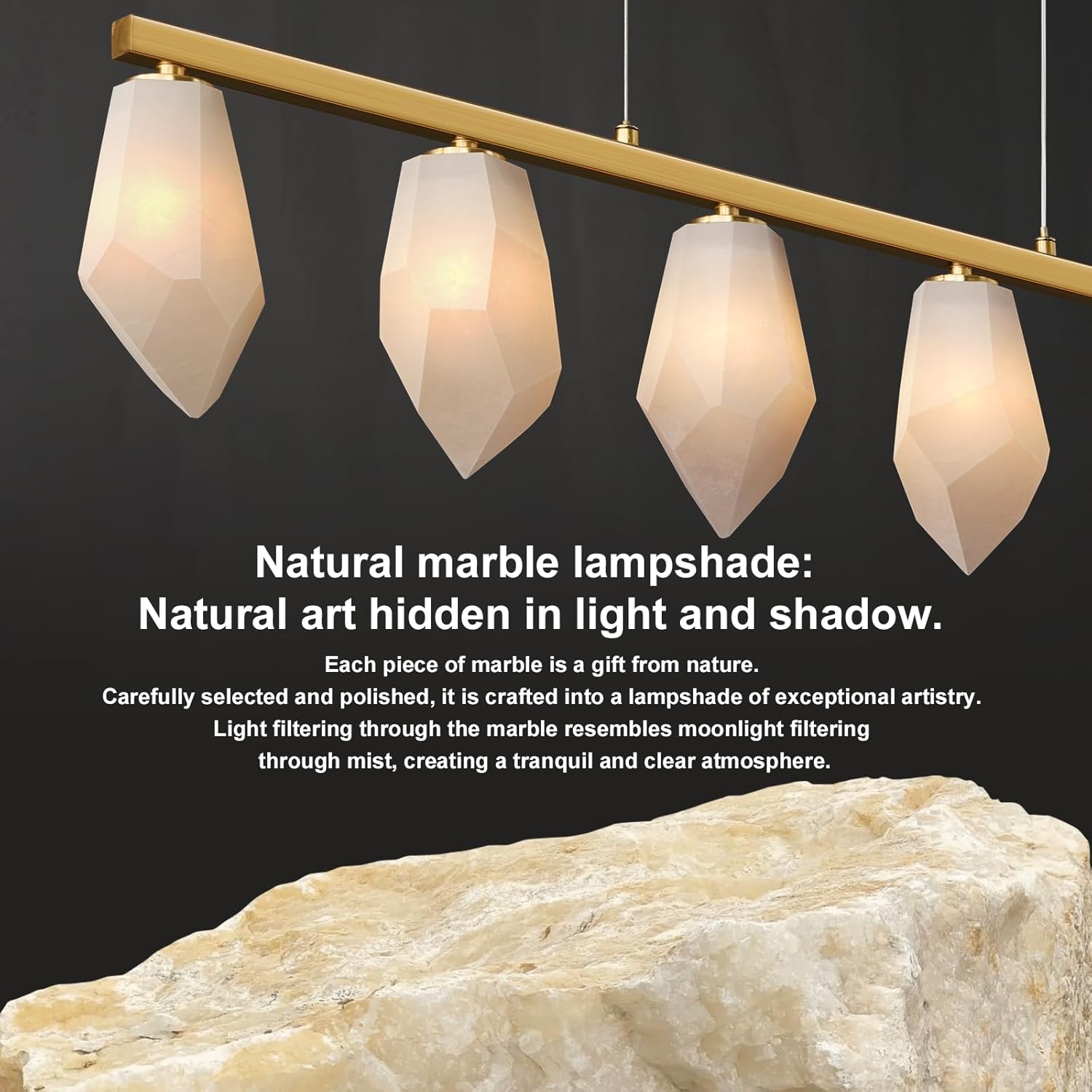 Elegant Gold Alabaster 6 - Light Linear Chandelier for Dining - Camilalamps - CA-B0FPM23N4B