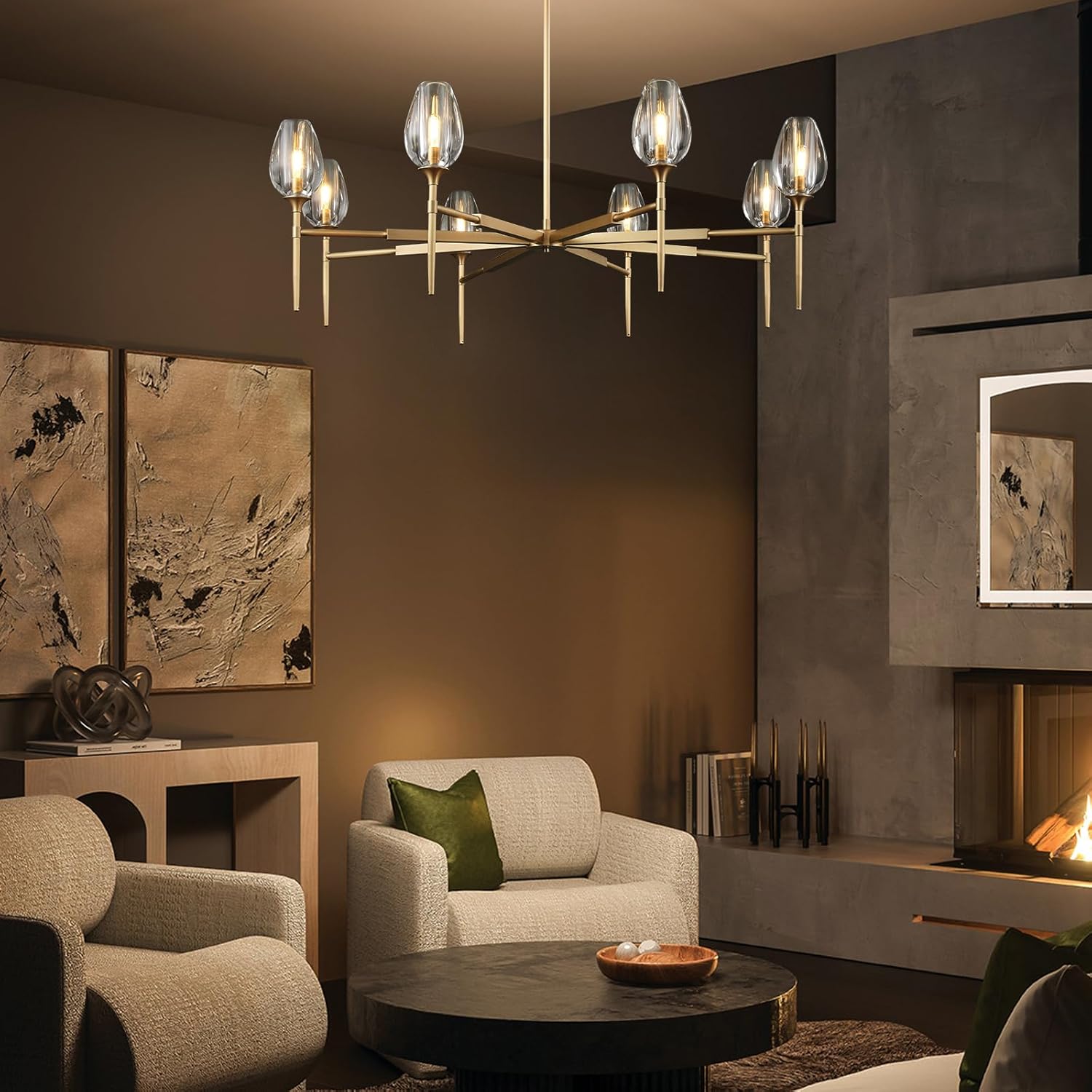 Elegant 8 - Light Brass Crystal Chandelier with Gold Finish 54in Round - Camilalamps - CA-B0DNYRN77M