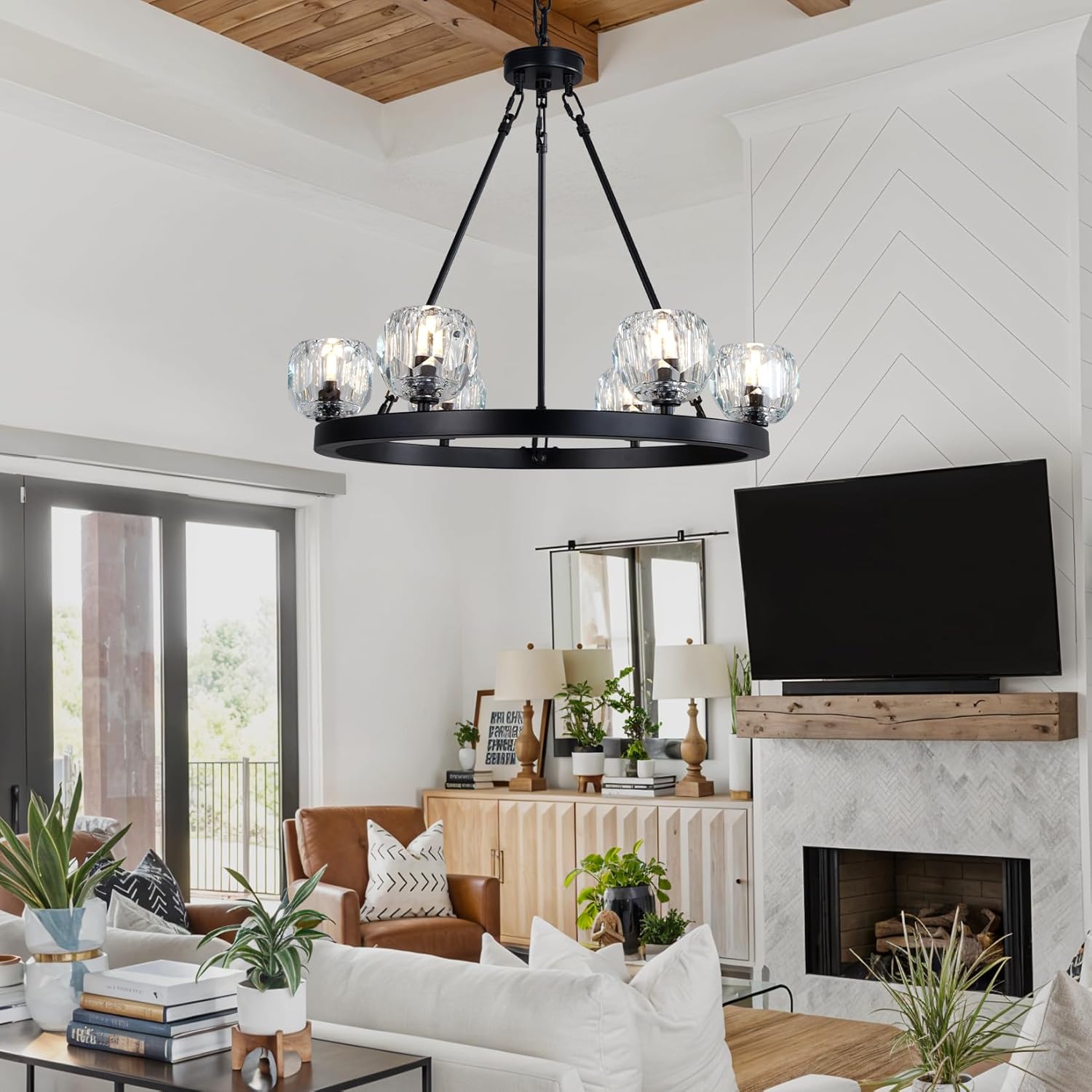 Black Wagon Wheel Crystal Chandelier 23 - Inch 6 - Light Farmhouse - Camilalamps - CA-B0F9KBWFBV