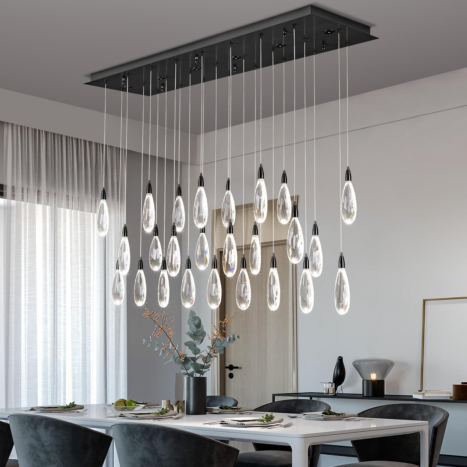 Modern Crystal Chandelier, 36“ Gold Round Raindrop Chandelier, 43-Light Chandeliers for Living Room Dining Room Foyer Entryway Staircase High Ceilings, Luxury K9 Teardrop Light Fixture