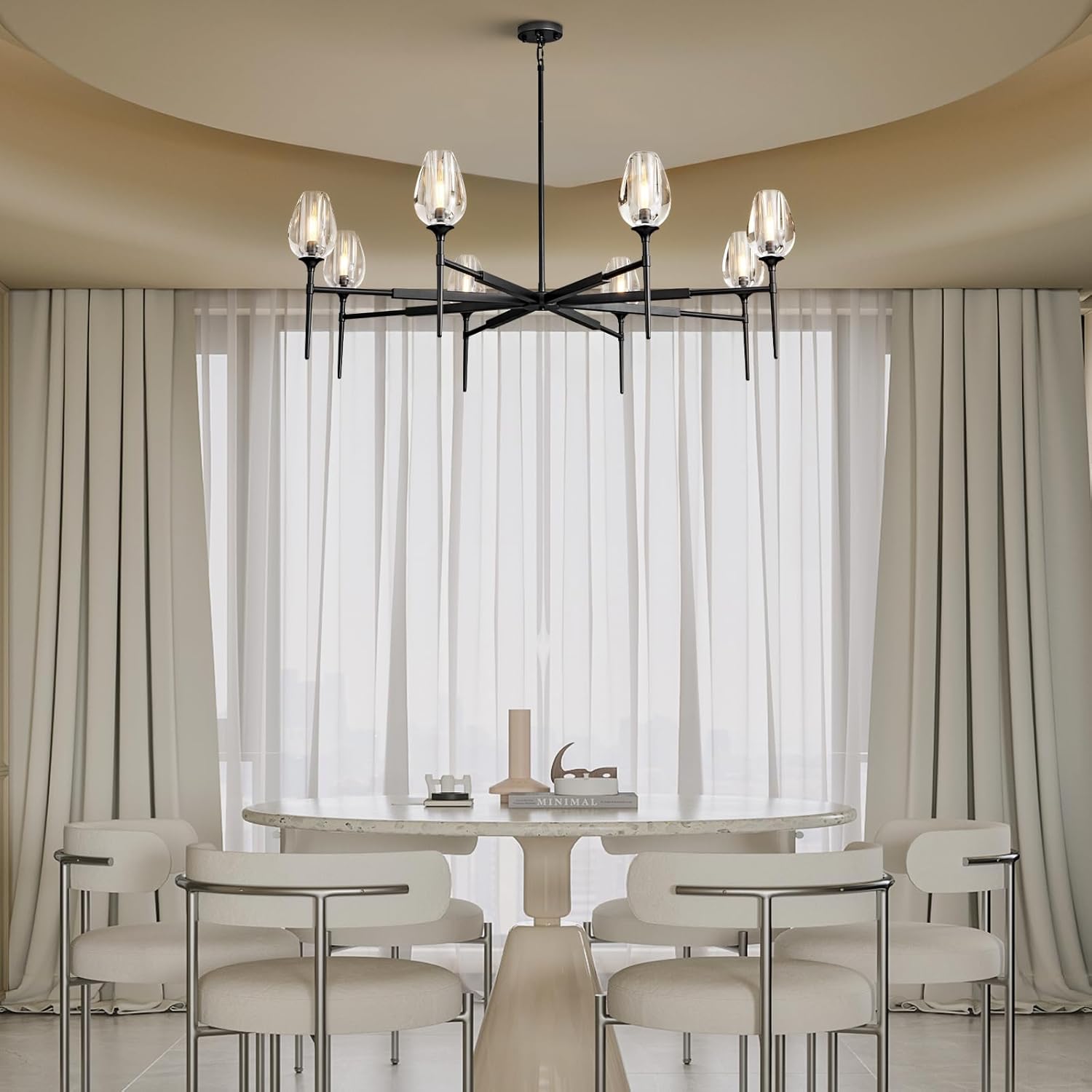 Modern Black Crystal Chandelier 6 Lights 42in Round K9 Tulip Pendant - Camilalamps - CA-B0DD44R37T