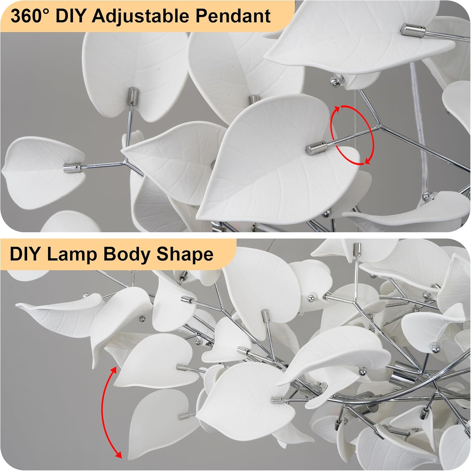 Gold Ceramic Leaf Chandelier 31.5" 6 - Light Modern Round Fixture - Camilalamps - CA-B0FNQKNMZ9