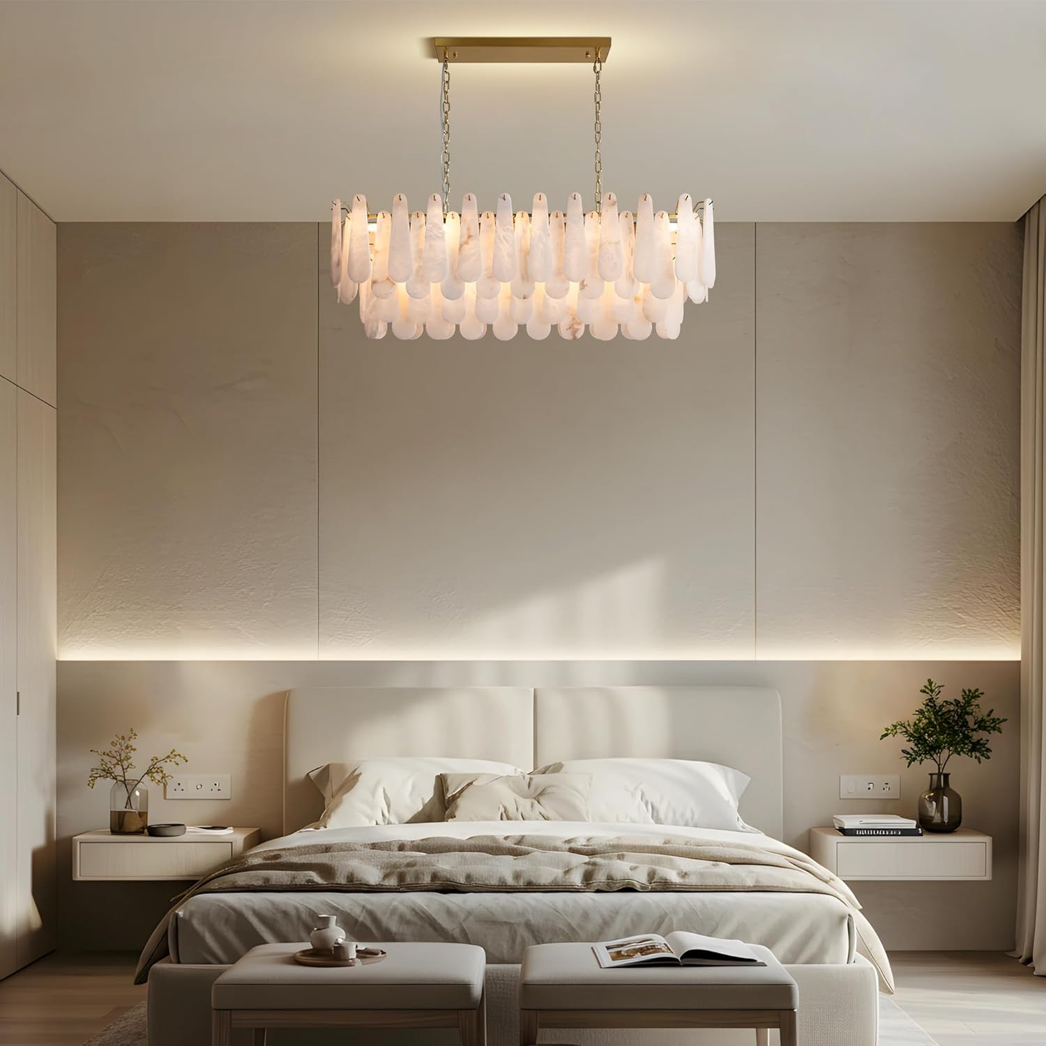 Luxury Modern Alabaster Brass Rectangle Chandelier with Adjustable Height - Camilalamps - CA-B0FHQDKLKH